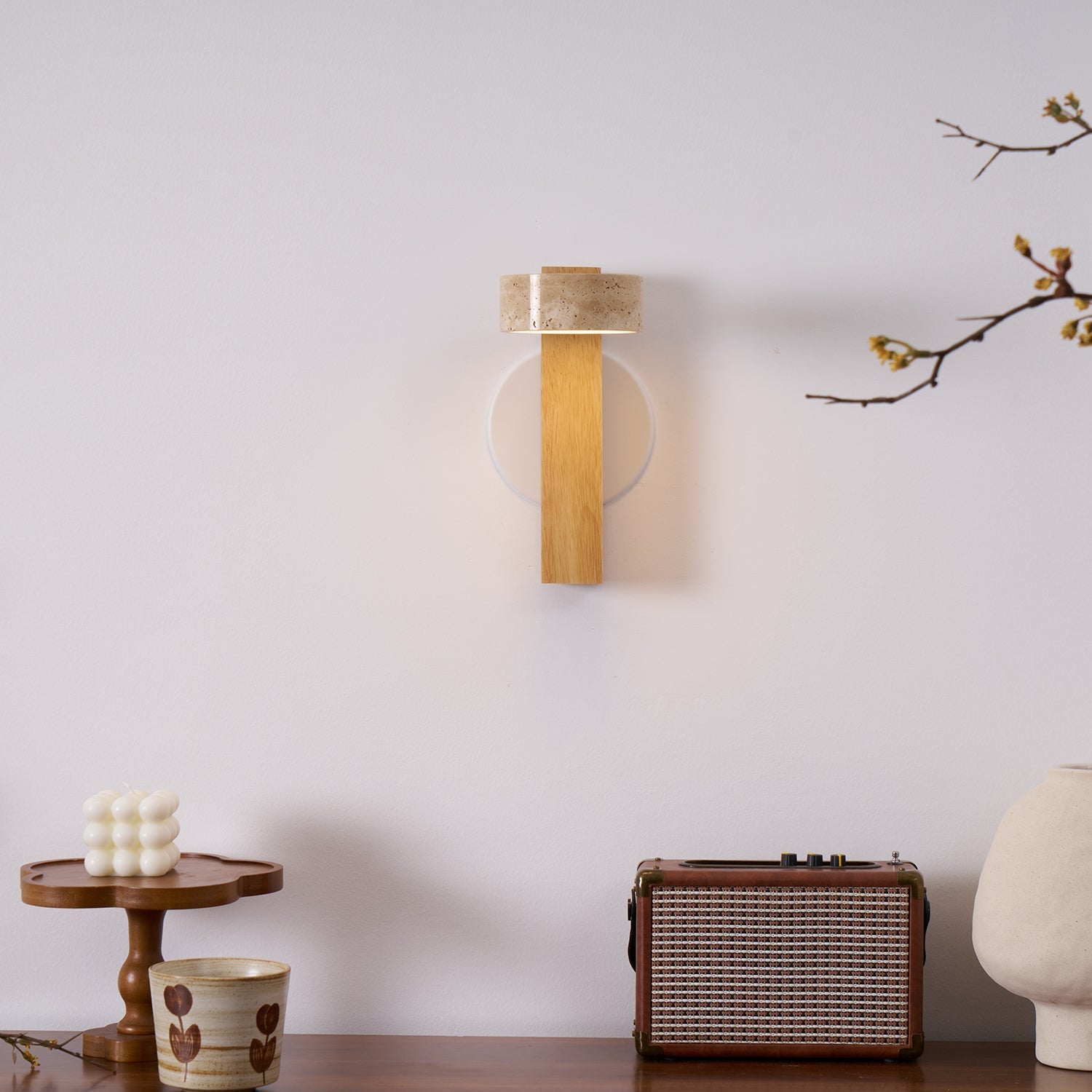 Crinel Cylinder-Stack Travertine Wall Light-Neutral Decor