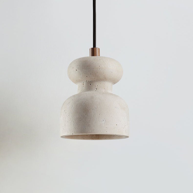 Textured Travertine Gourd Pendant Light-Neutral Decor