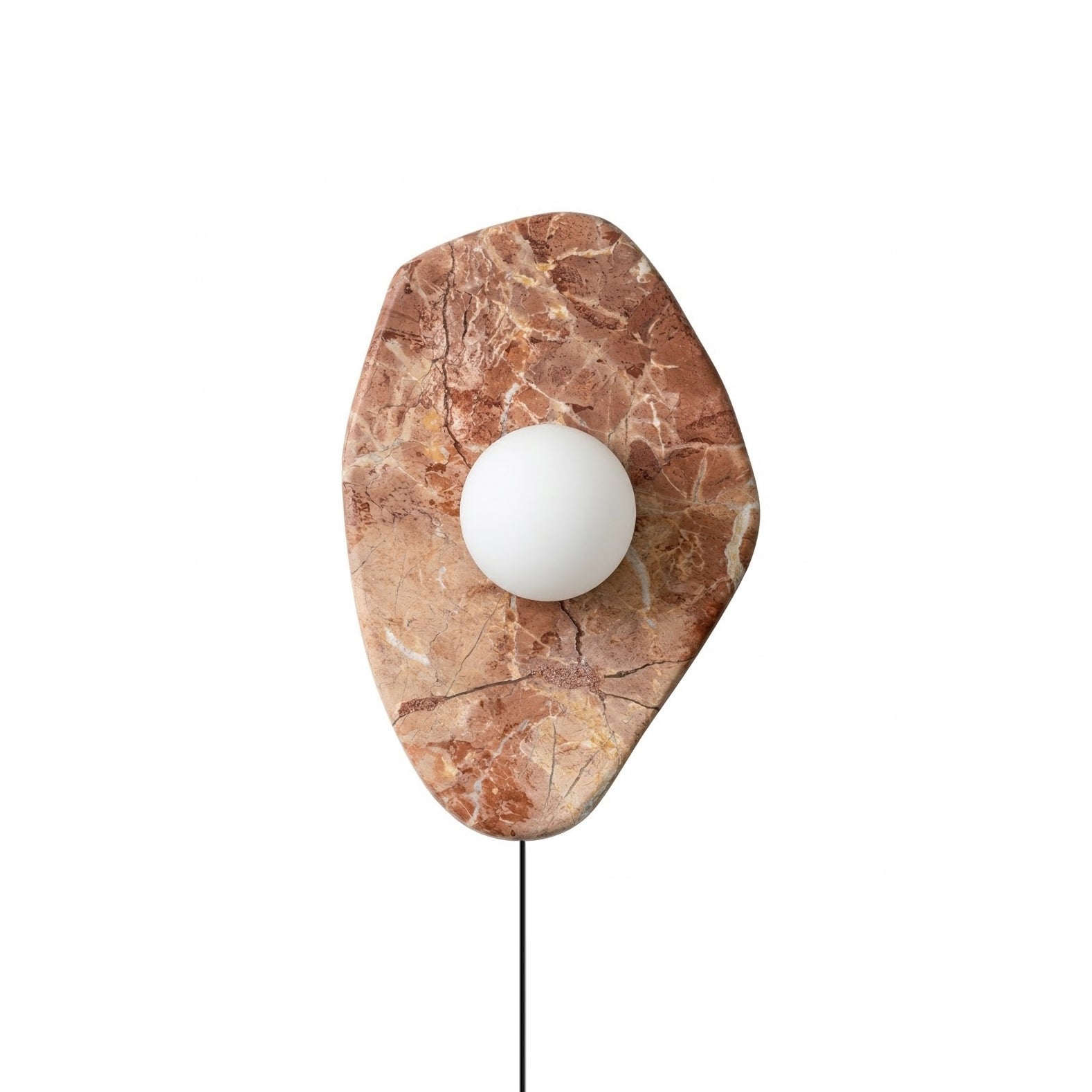 Textured pink marble plug-in wall lamp against a plain background.