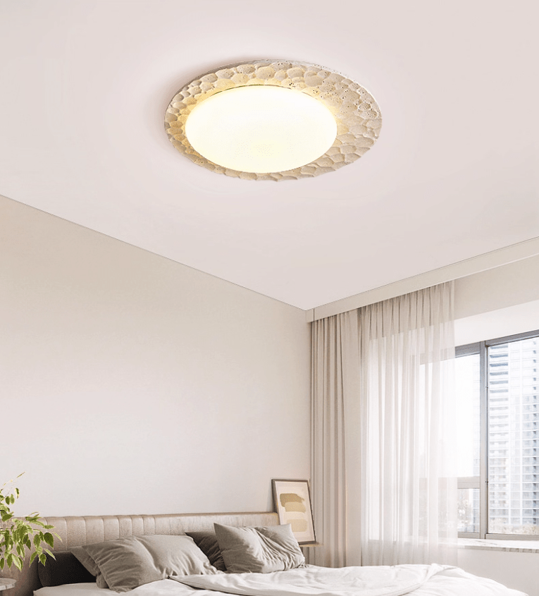 Textured Organic Travertine Ceiling Lamp-Neutral Decor
