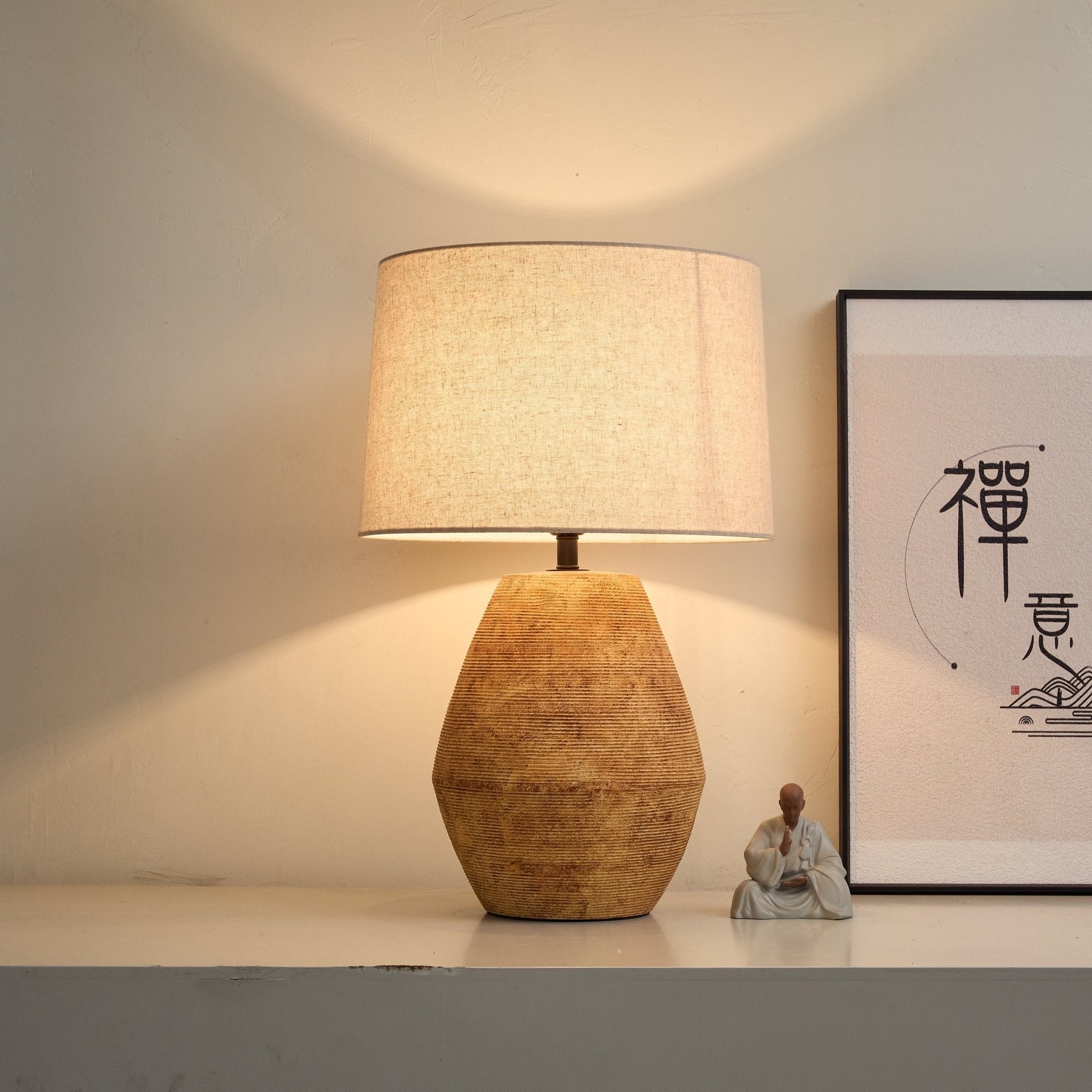 Textured Terracotta Toned Table Lamp-Neutral Decor