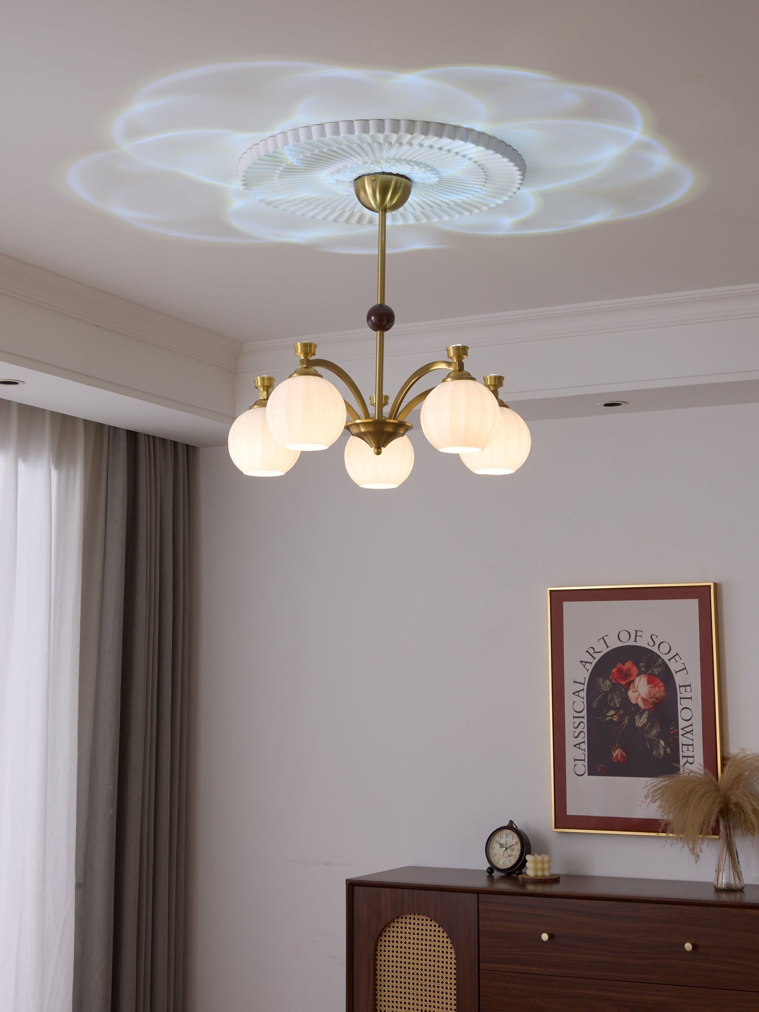 Usilia Elegance Vintage Glass Wood Chandelier-Neutral Decor
