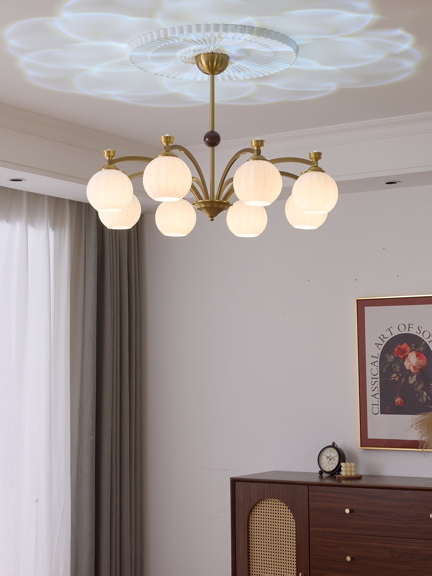 Usilia Elegance Vintage Glass Wood Chandelier-Neutral Decor