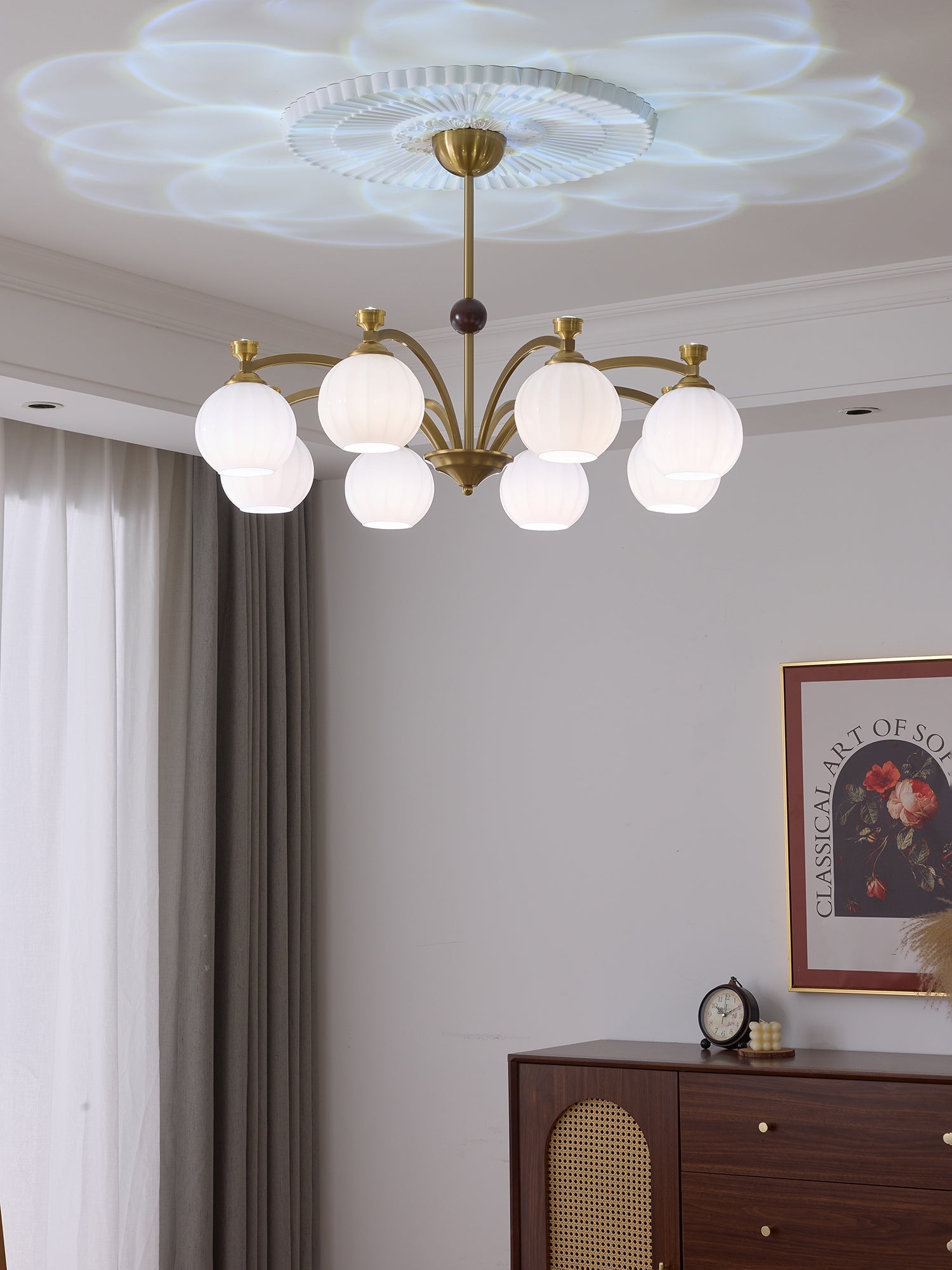 Usilia Elegance Vintage Glass Wood Chandelier-Neutral Decor