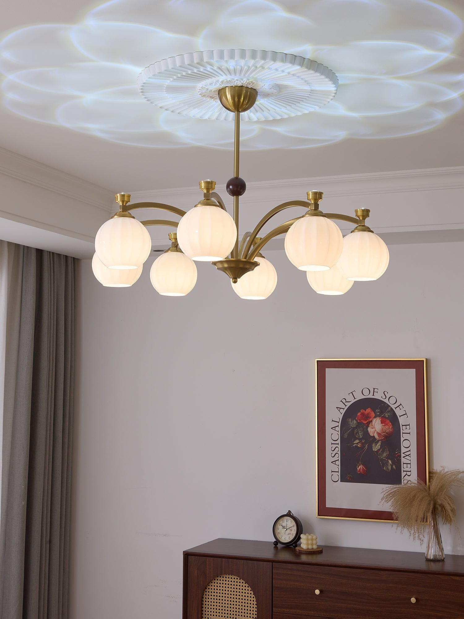 Usilia Elegance Vintage Glass Wood Chandelier-Neutral Decor