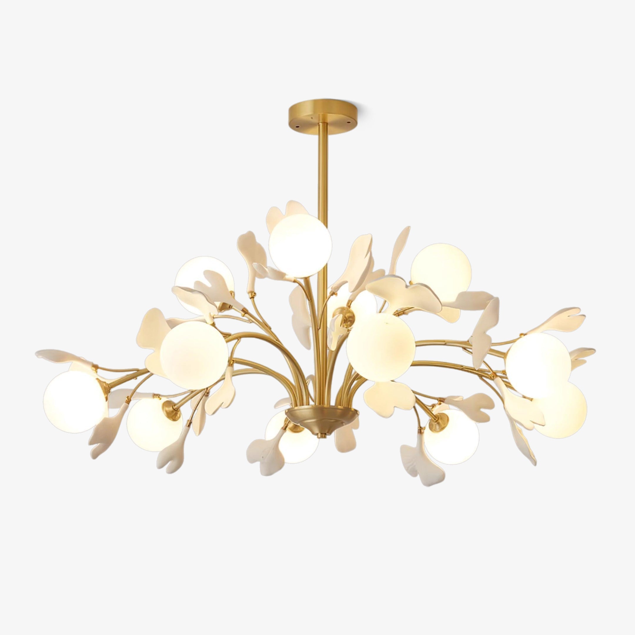 Dorvel Chandelier Ginkgo Leaf Brass Ceramic Glass-Neutral Decor