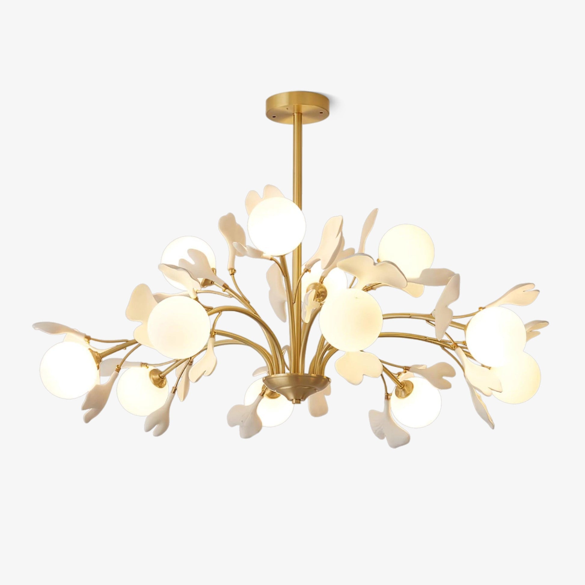 Dorvel Chandelier Ginkgo Leaf Brass Ceramic Glass-Neutral Decor