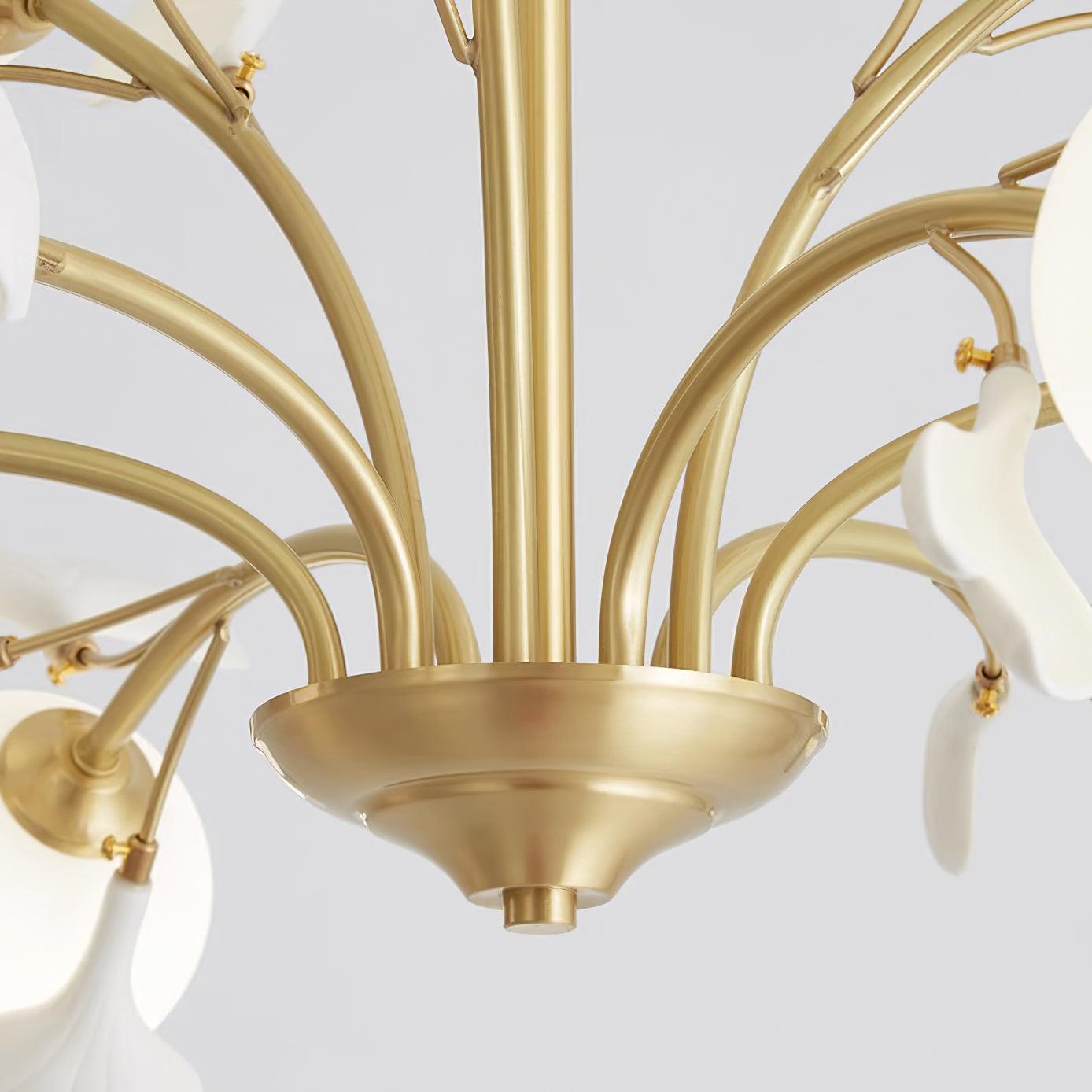 Dorvel Chandelier Ginkgo Leaf Brass Ceramic Glass-Neutral Decor