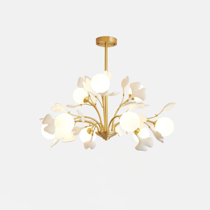 Dorvel Chandelier Ginkgo Leaf Brass Ceramic Glass-Neutral Decor