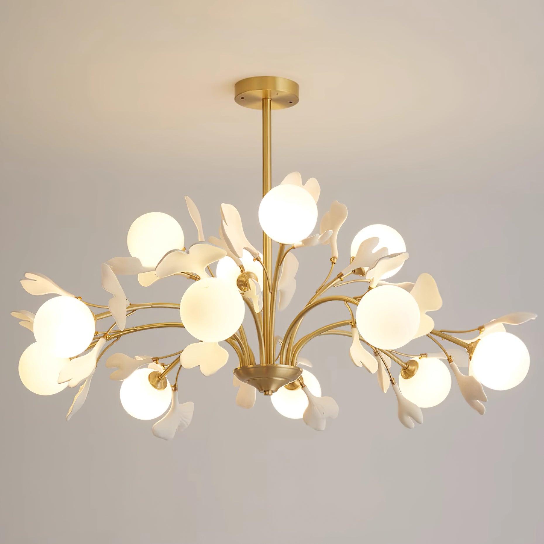 Dorvel Chandelier Ginkgo Leaf Brass Ceramic Glass-Neutral Decor