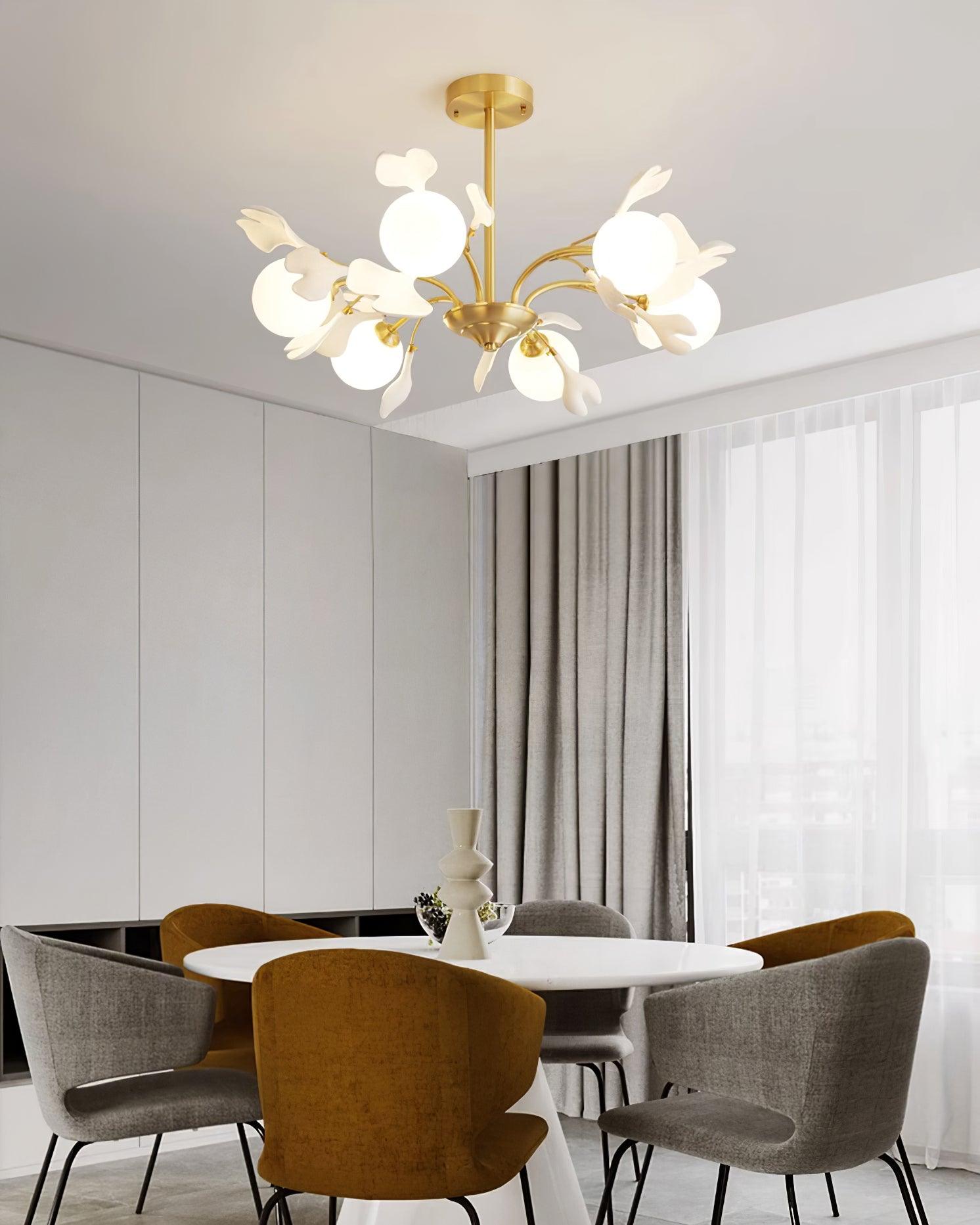 Dorvel Chandelier Ginkgo Leaf Brass Ceramic Glass-Neutral Decor