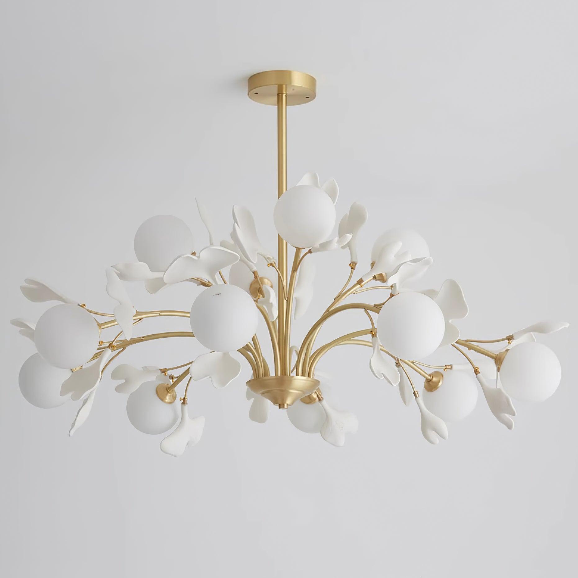 Dorvel Chandelier Ginkgo Leaf Brass Ceramic Glass-Neutral Decor