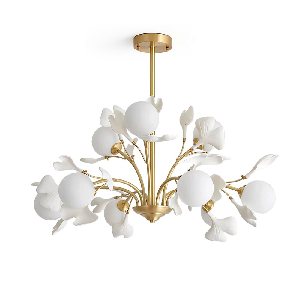 Dorvel Chandelier Ginkgo Leaf Brass Ceramic Glass-Neutral Decor