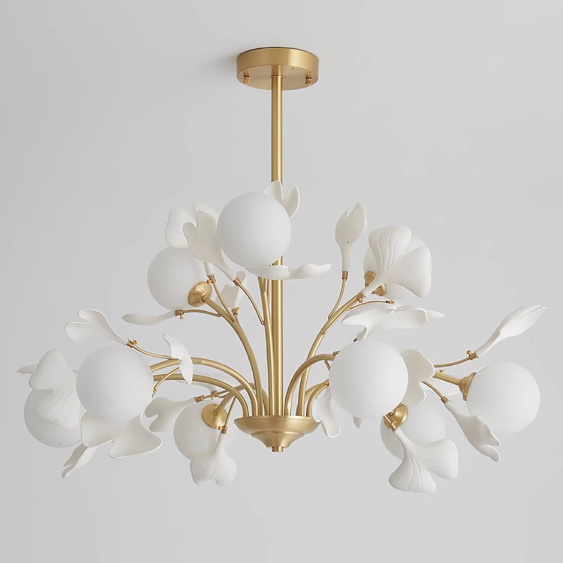 Dorvel Chandelier Ginkgo Leaf Brass Ceramic Glass-Neutral Decor