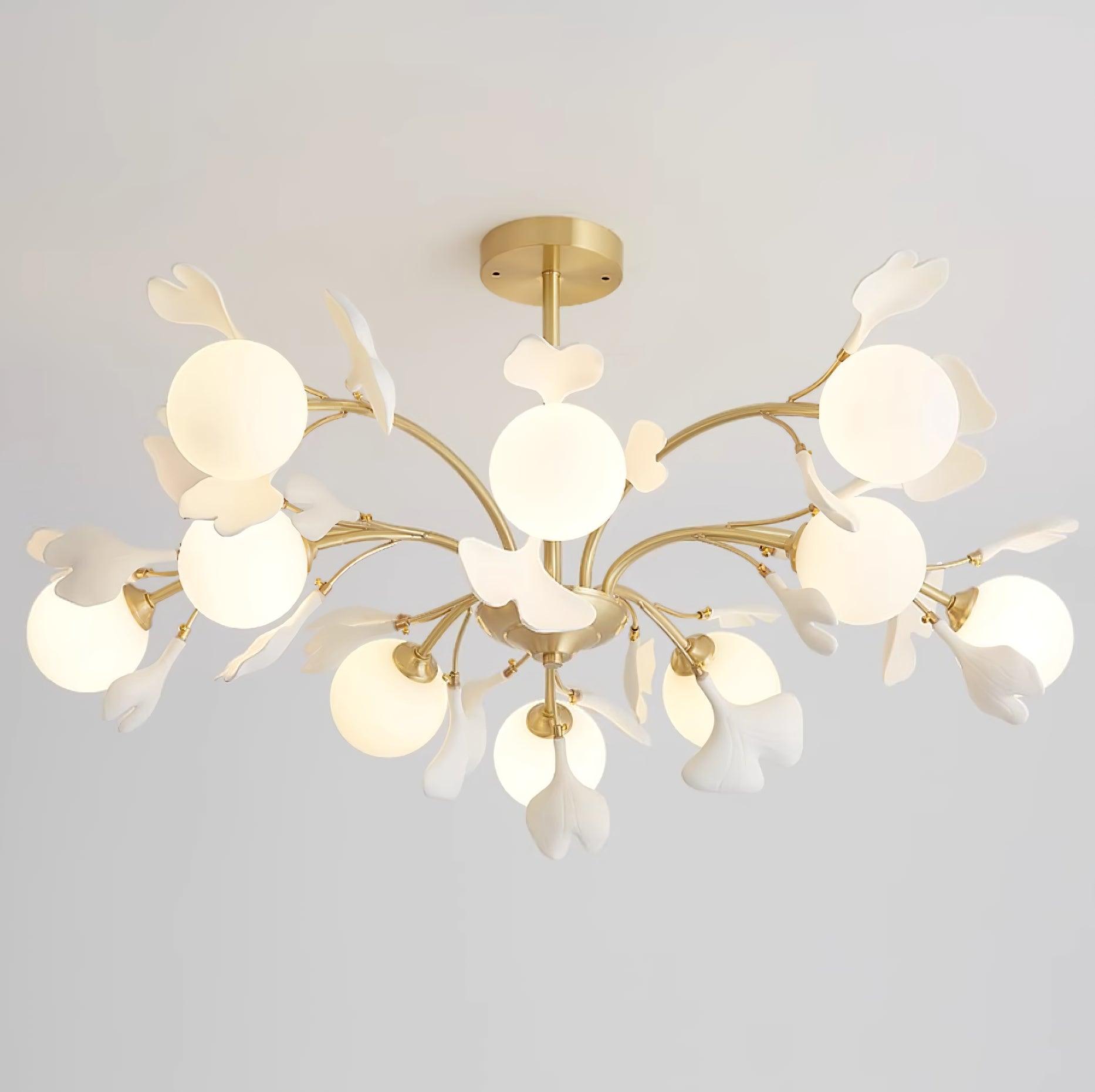 Dorvel Chandelier Ginkgo Leaf Brass Ceramic Glass-Neutral Decor