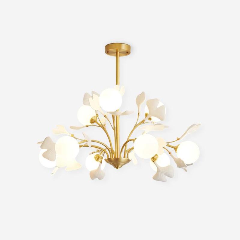 Dorvel Chandelier Ginkgo Leaf Brass Ceramic Glass-Neutral Decor