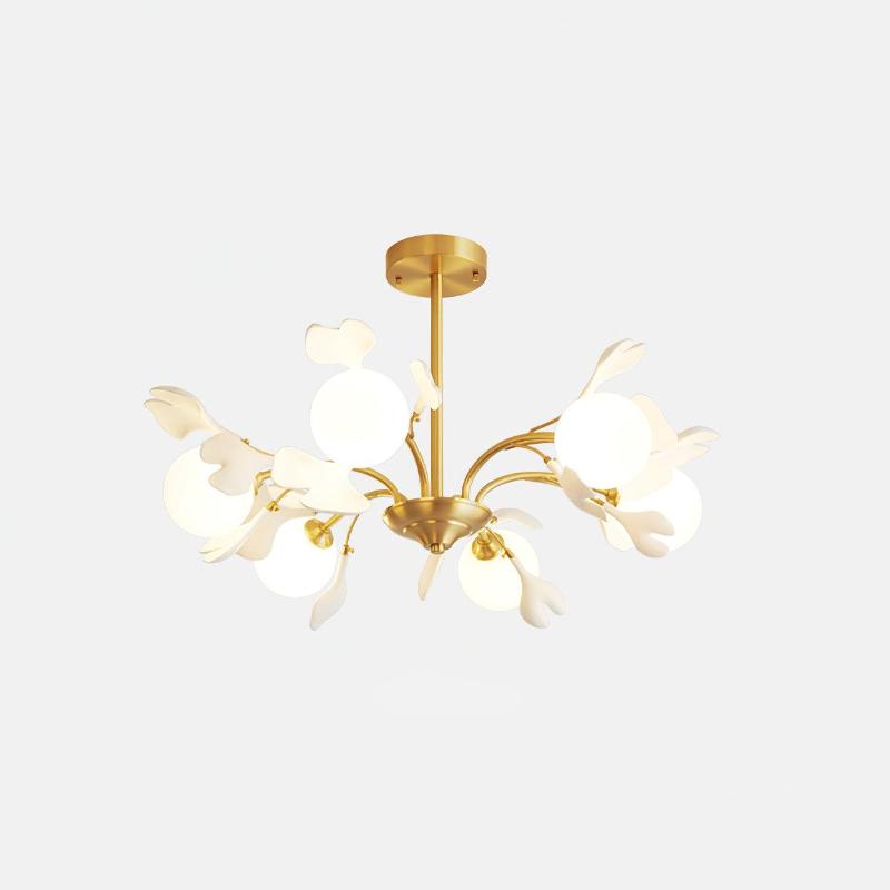 Dorvel Chandelier Ginkgo Leaf Brass Ceramic Glass-Neutral Decor