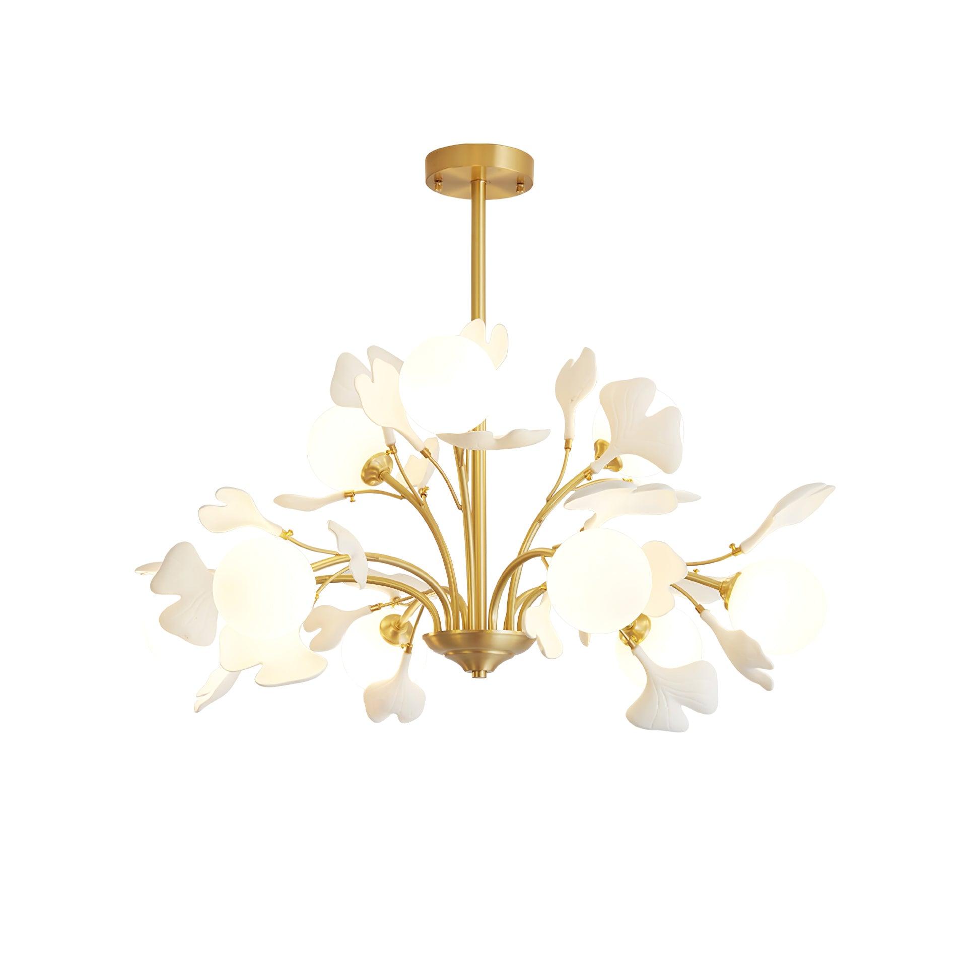 Dorvel Chandelier Ginkgo Leaf Brass Ceramic Glass-Neutral Decor