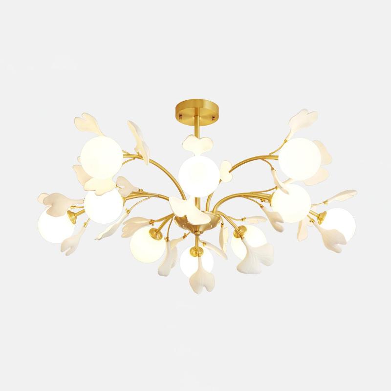 Dorvel Chandelier Ginkgo Leaf Brass Ceramic Glass-Neutral Decor