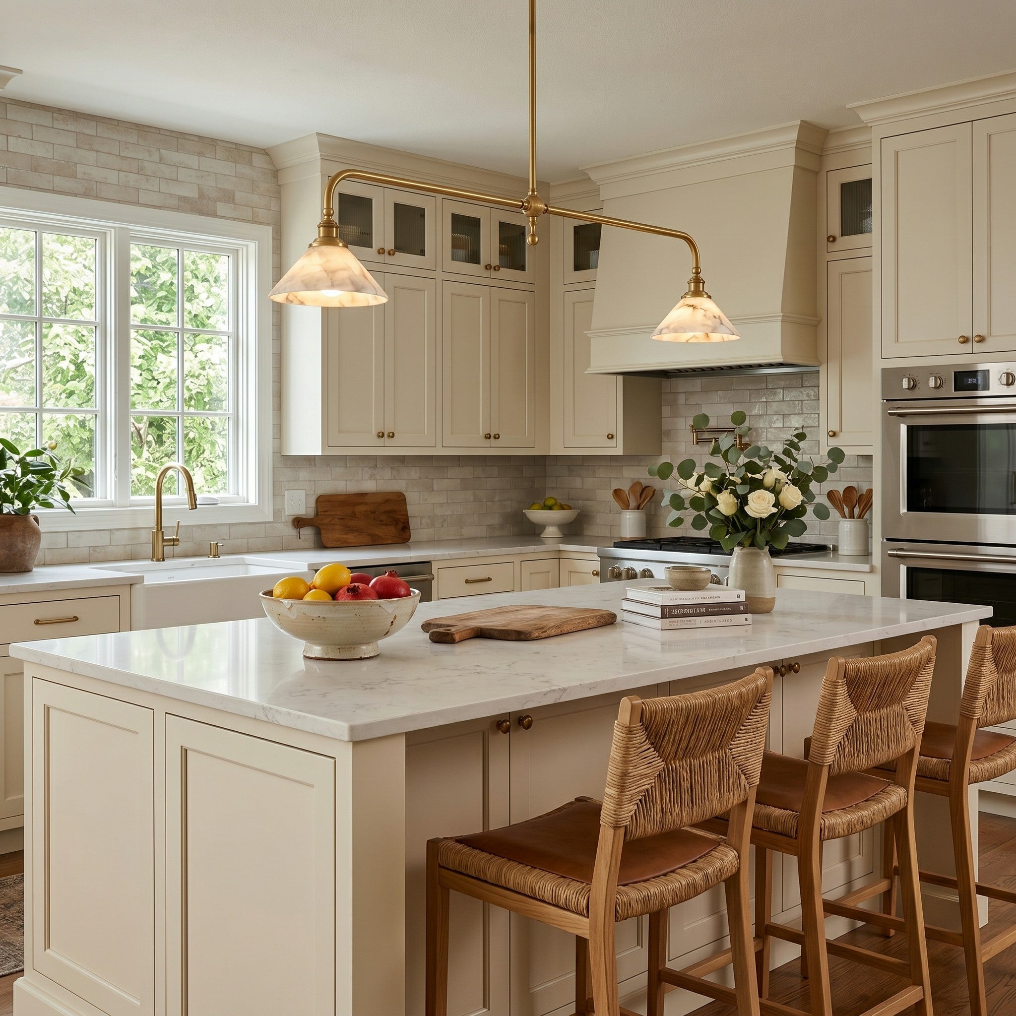 Side profile of the Thetford Alabaster Pendant Light.