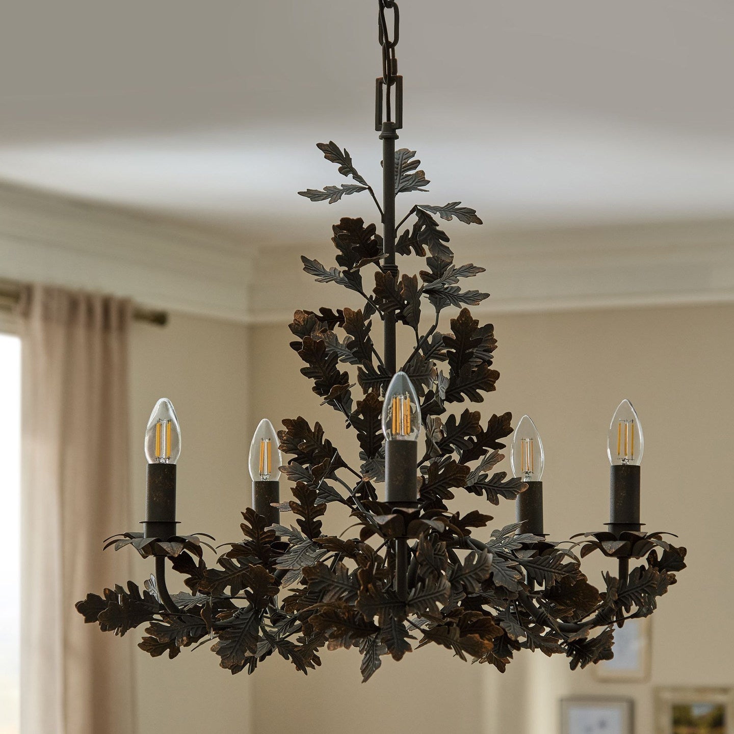 Thicket Oak Leaf Chandelier-Neutral Decor