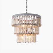 Lustra Chandelier Three Tiered Wood Beaded-Neutral Decor
