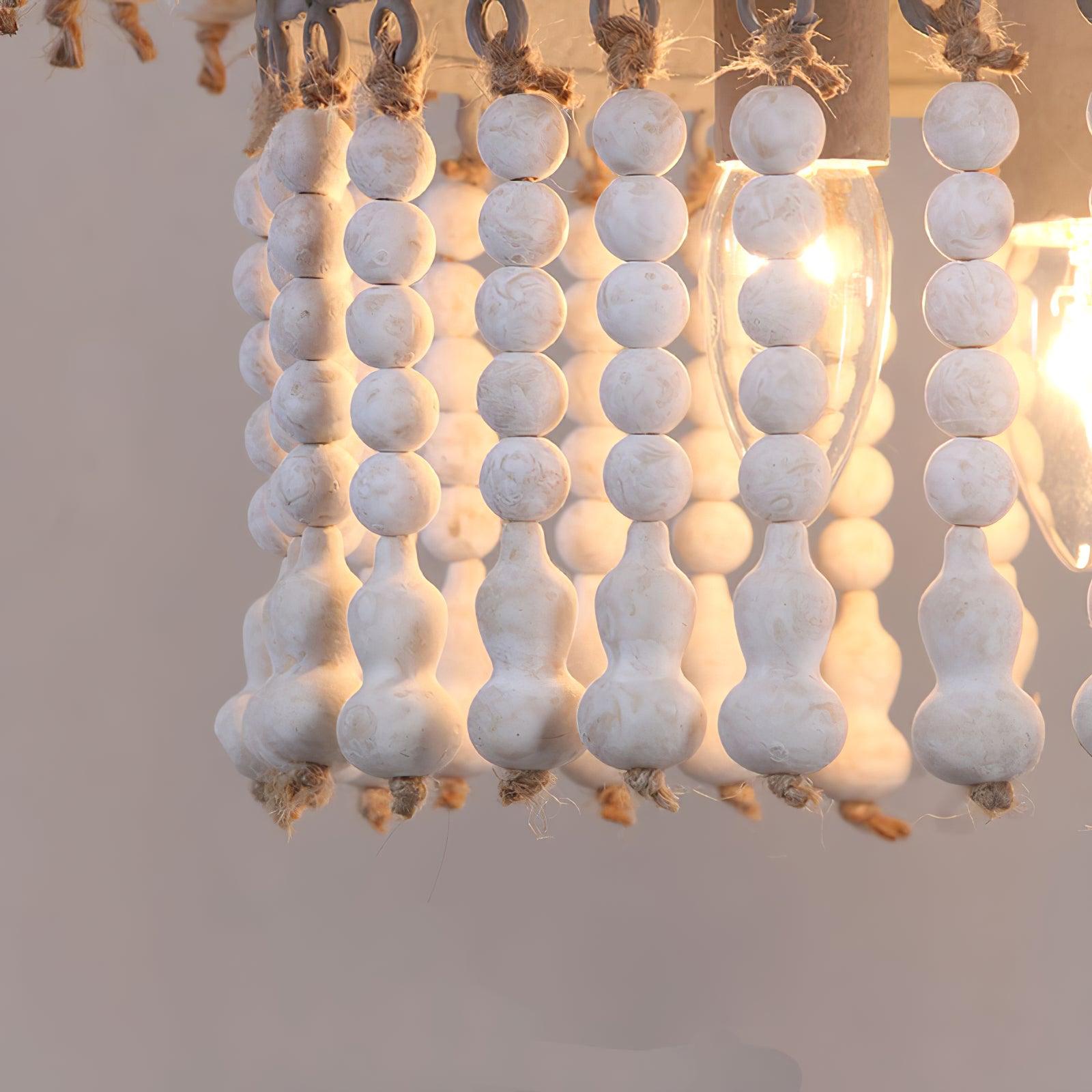 Lustra Chandelier Three Tiered Wood Beaded-Neutral Decor