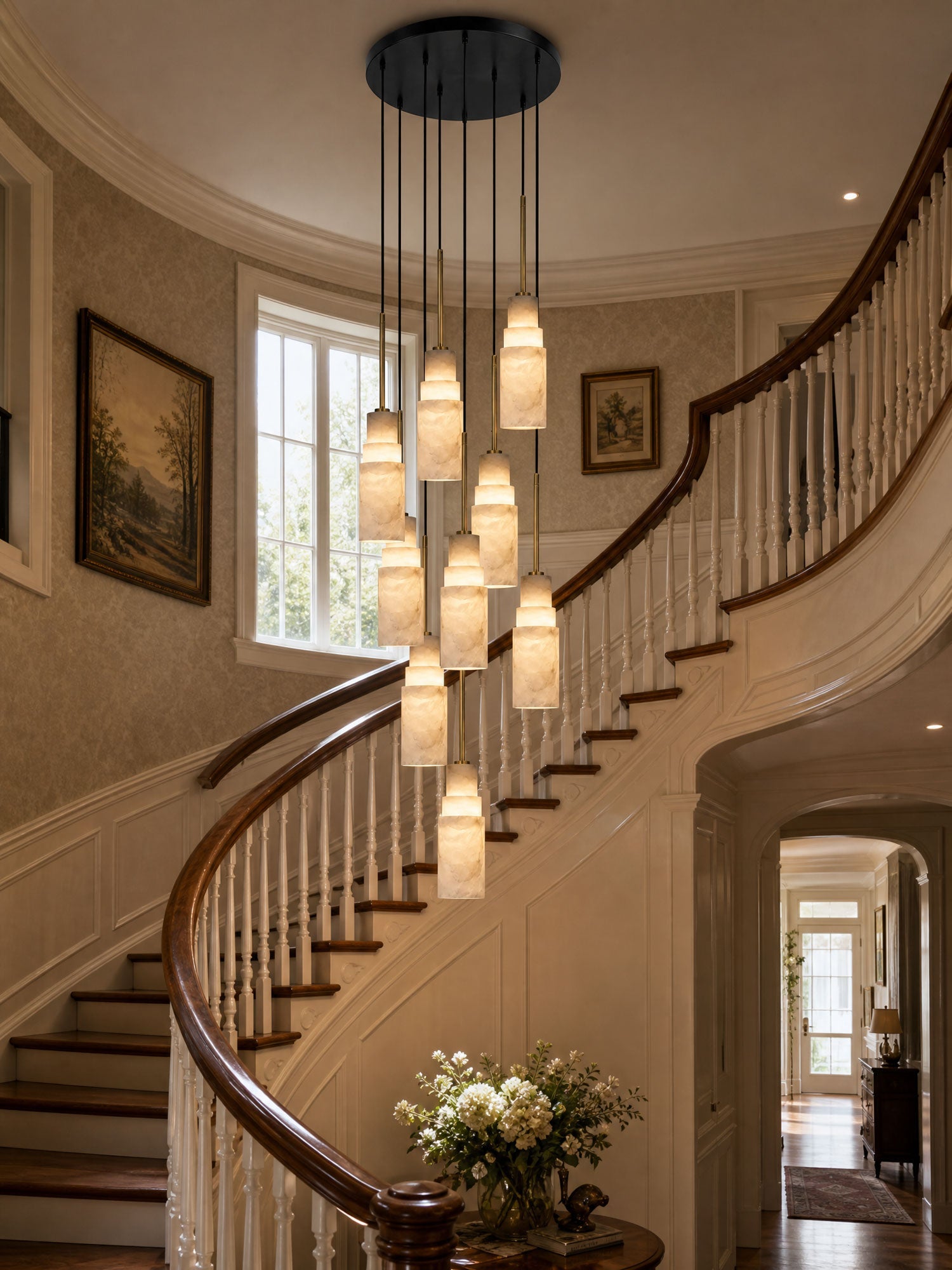 Tiered Alabaster Cluster Chandelier-Neutral Decor