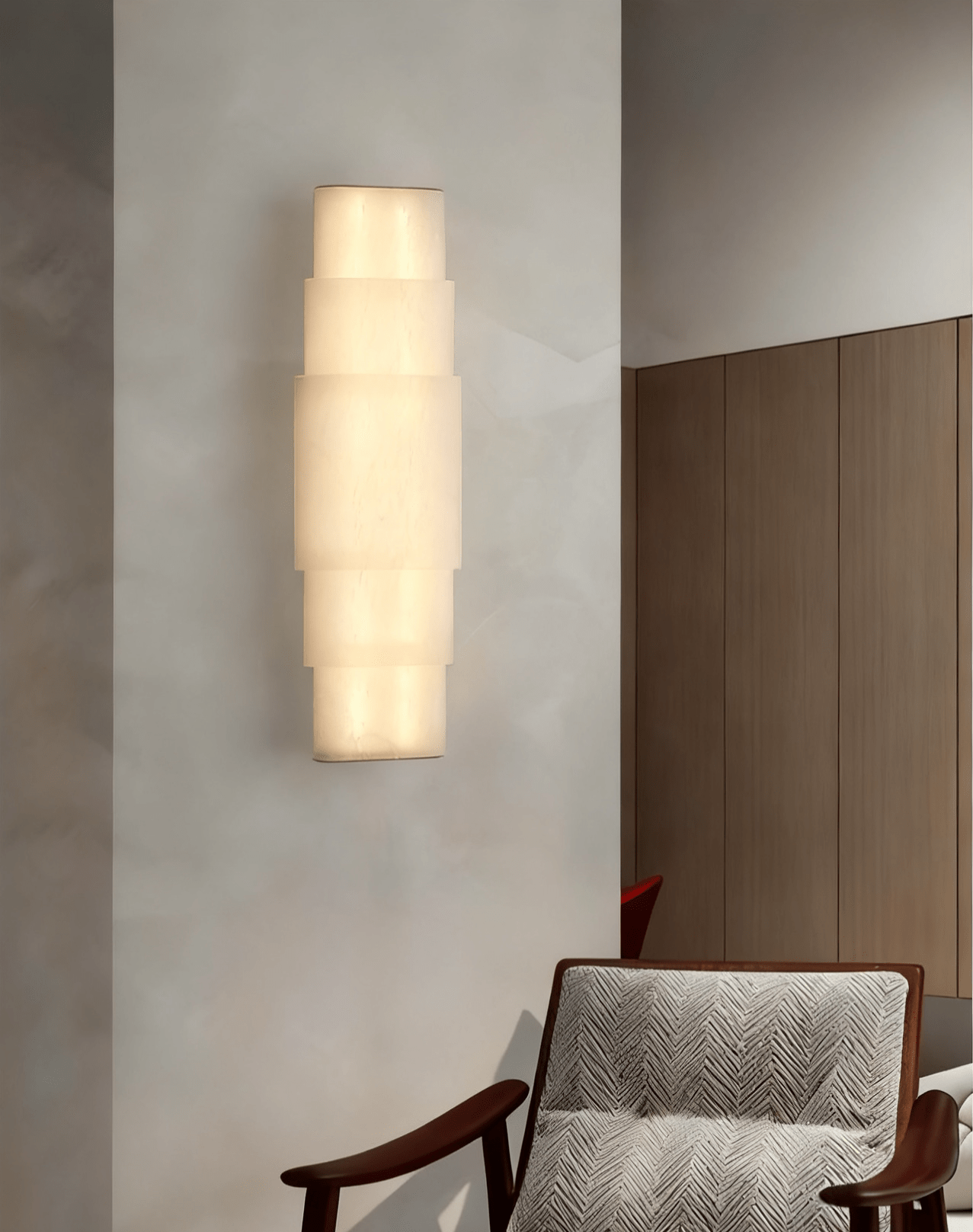 Tiered Alabaster Column Sconce-Neutral Decor