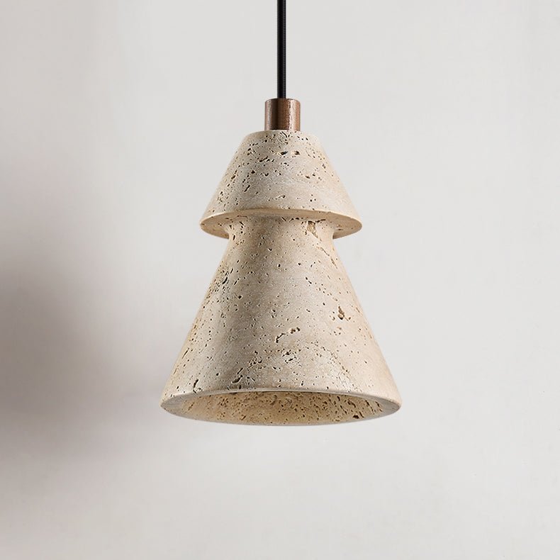 Tiered Travertine Cone Pendant Light-Neutral Decor