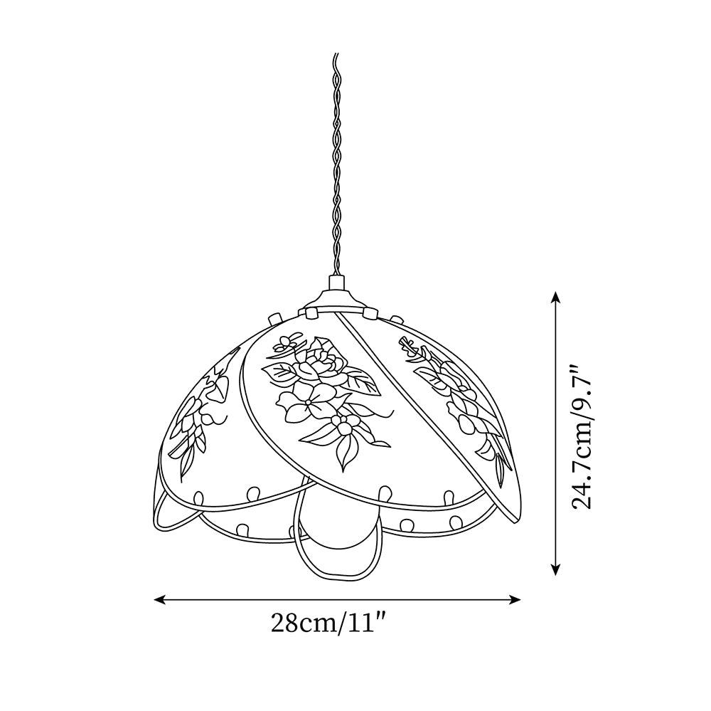 Pendant Lamp Glass Petal Shade Metal Frame Vintage