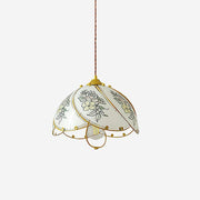 Pendant Lamp Glass Petal Shade Metal Frame Vintage