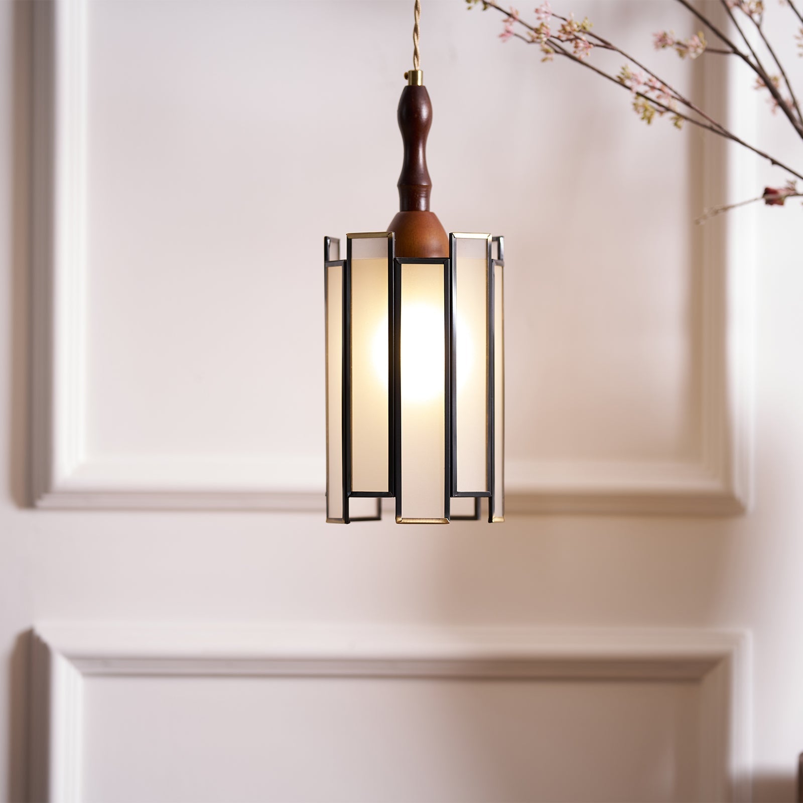 Creshen Wood & Glass Vintage Pendant Lamp-Neutral Decor