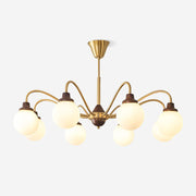 Chandelier Gold Arms&Ash Wood White Glass Globes Retro