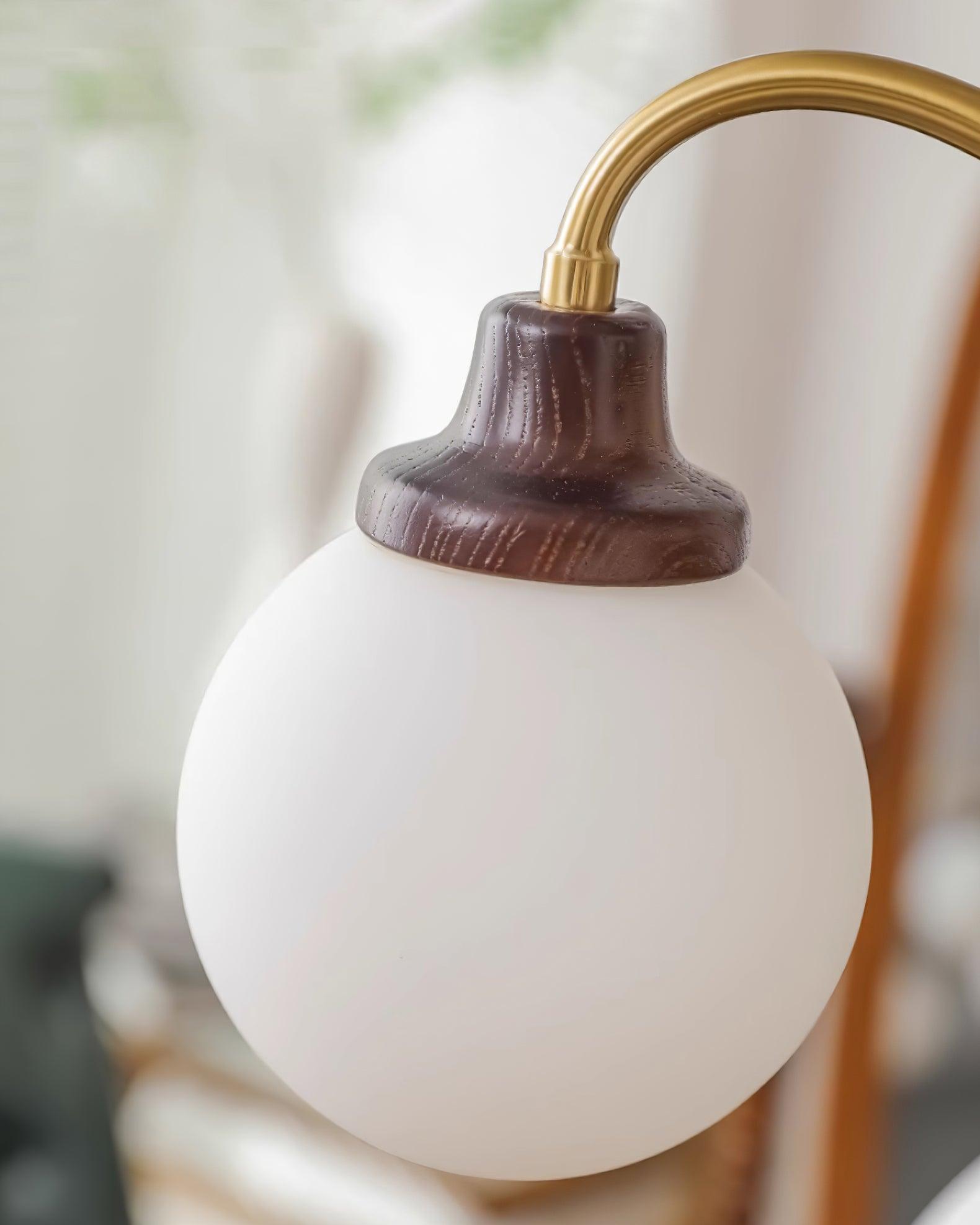 Chandelier Gold Arms&Ash Wood White Glass Globes Retro