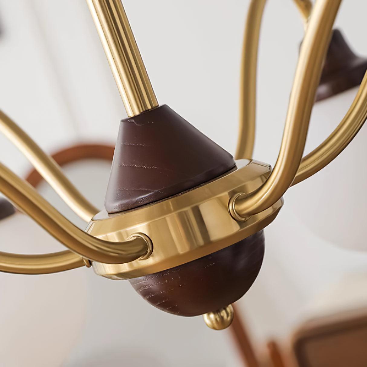 Chandelier Gold Arms&Ash Wood White Glass Globes Retro