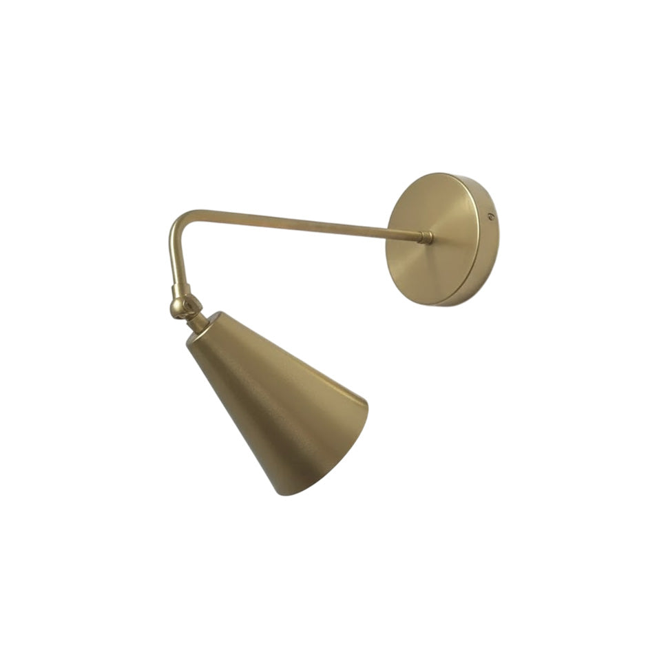 Front view of the brass Tilt Cone Wall Lamp.