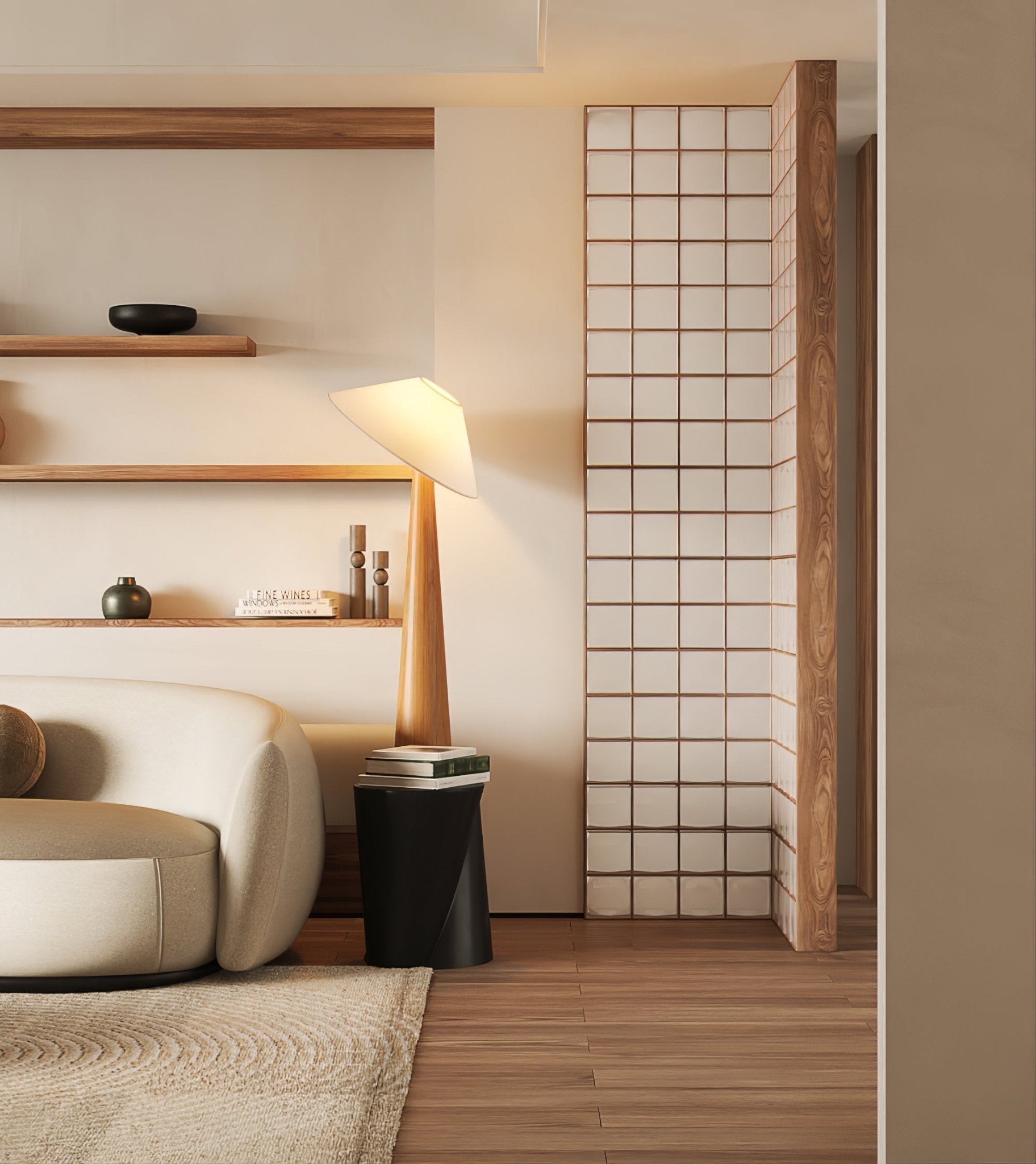 Apex Wooden Tapered Floor Lamp-Neutral Decor