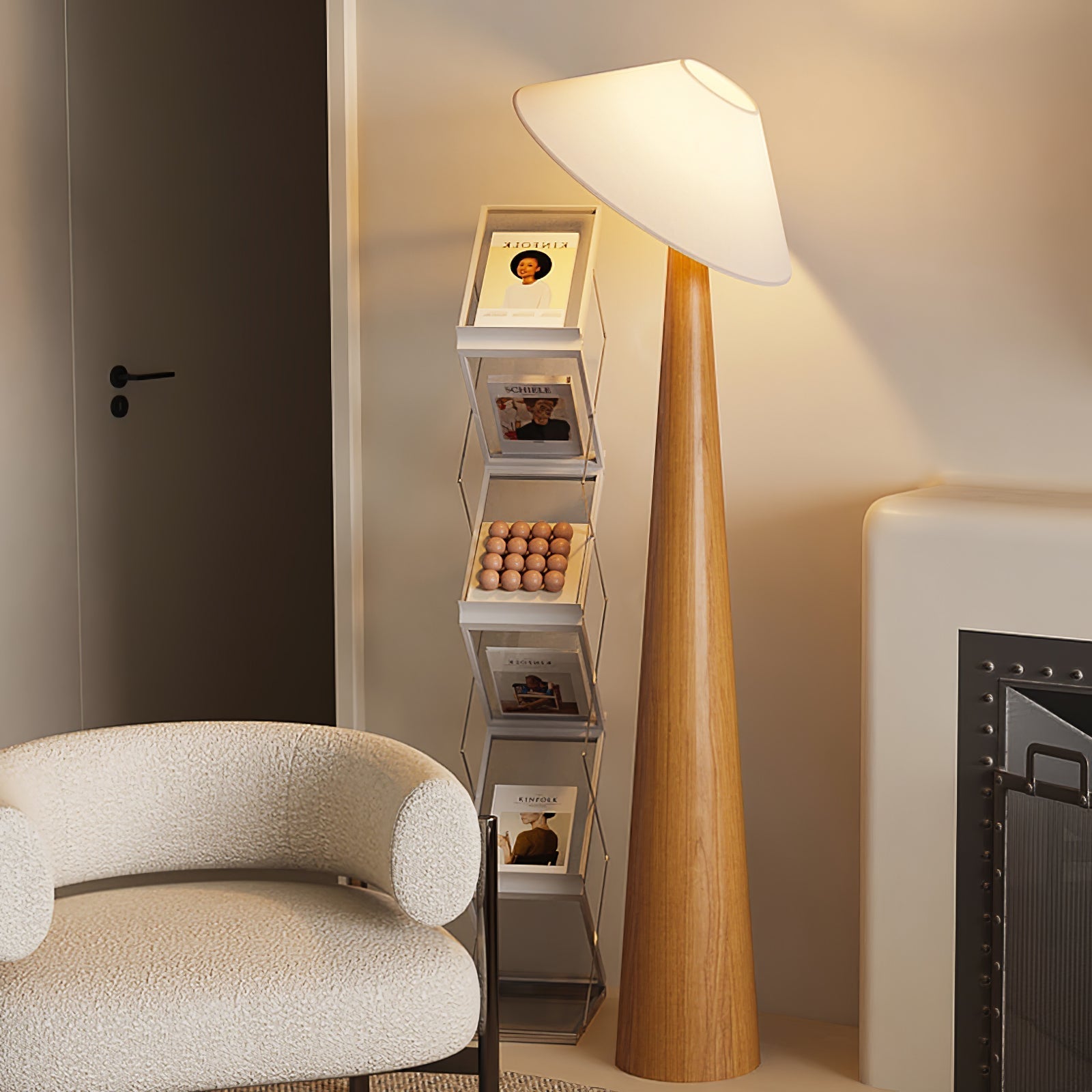 Apex Wooden Tapered Floor Lamp-Neutral Decor