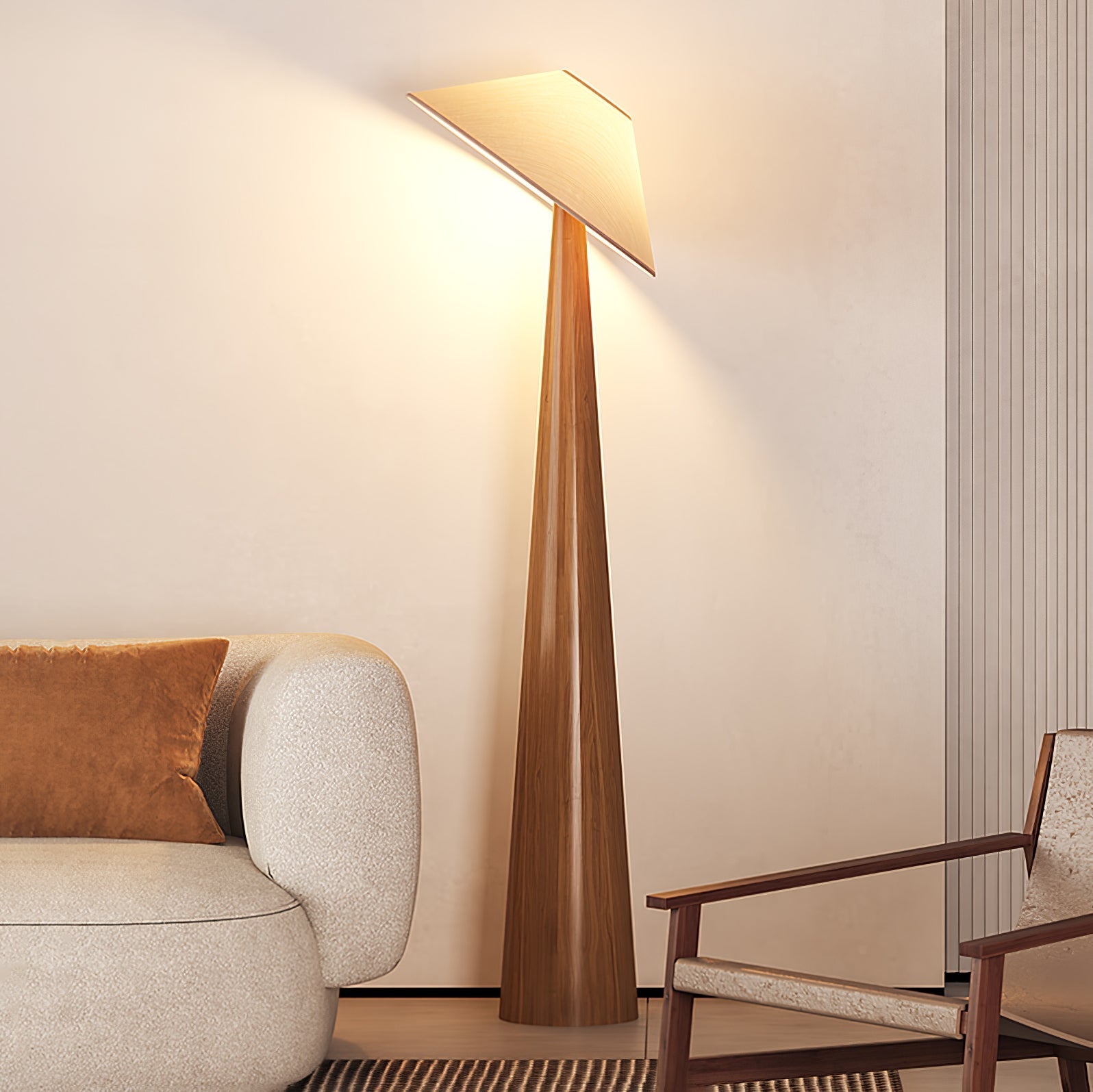 Apex Wooden Tapered Floor Lamp-Neutral Decor