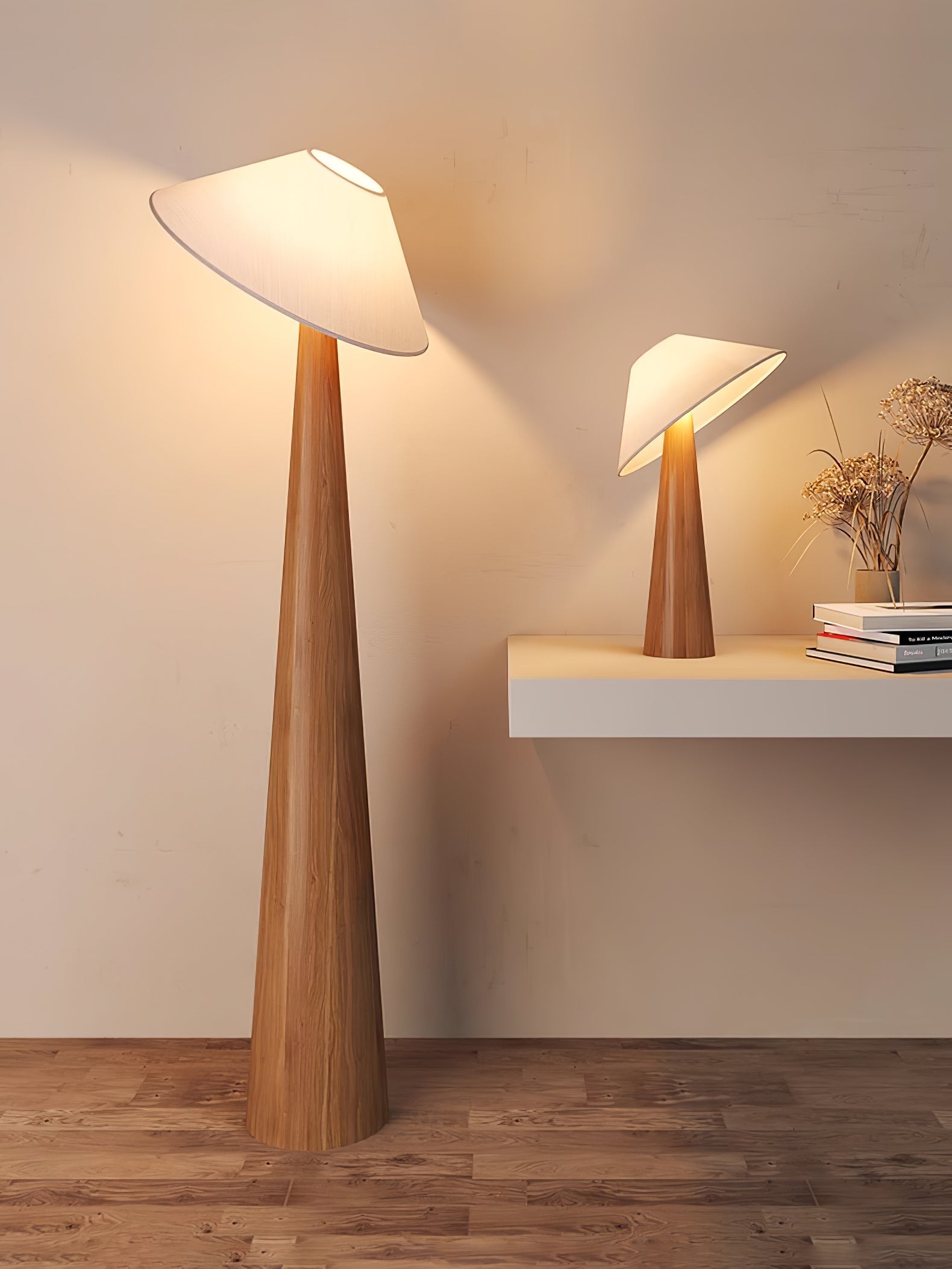 Apex Wooden Tapered Floor Lamp-Neutral Decor