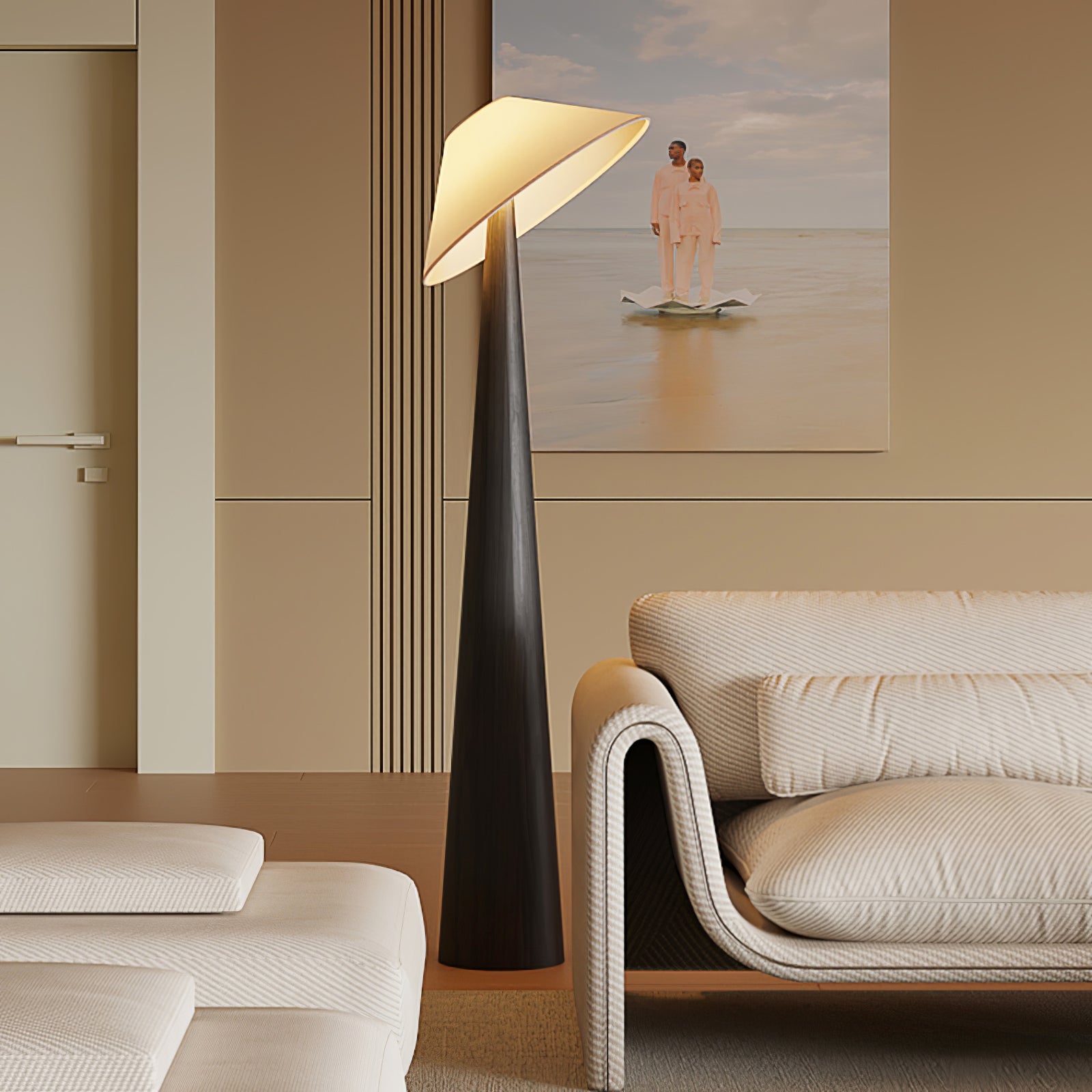 Apex Wooden Tapered Floor Lamp-Neutral Decor