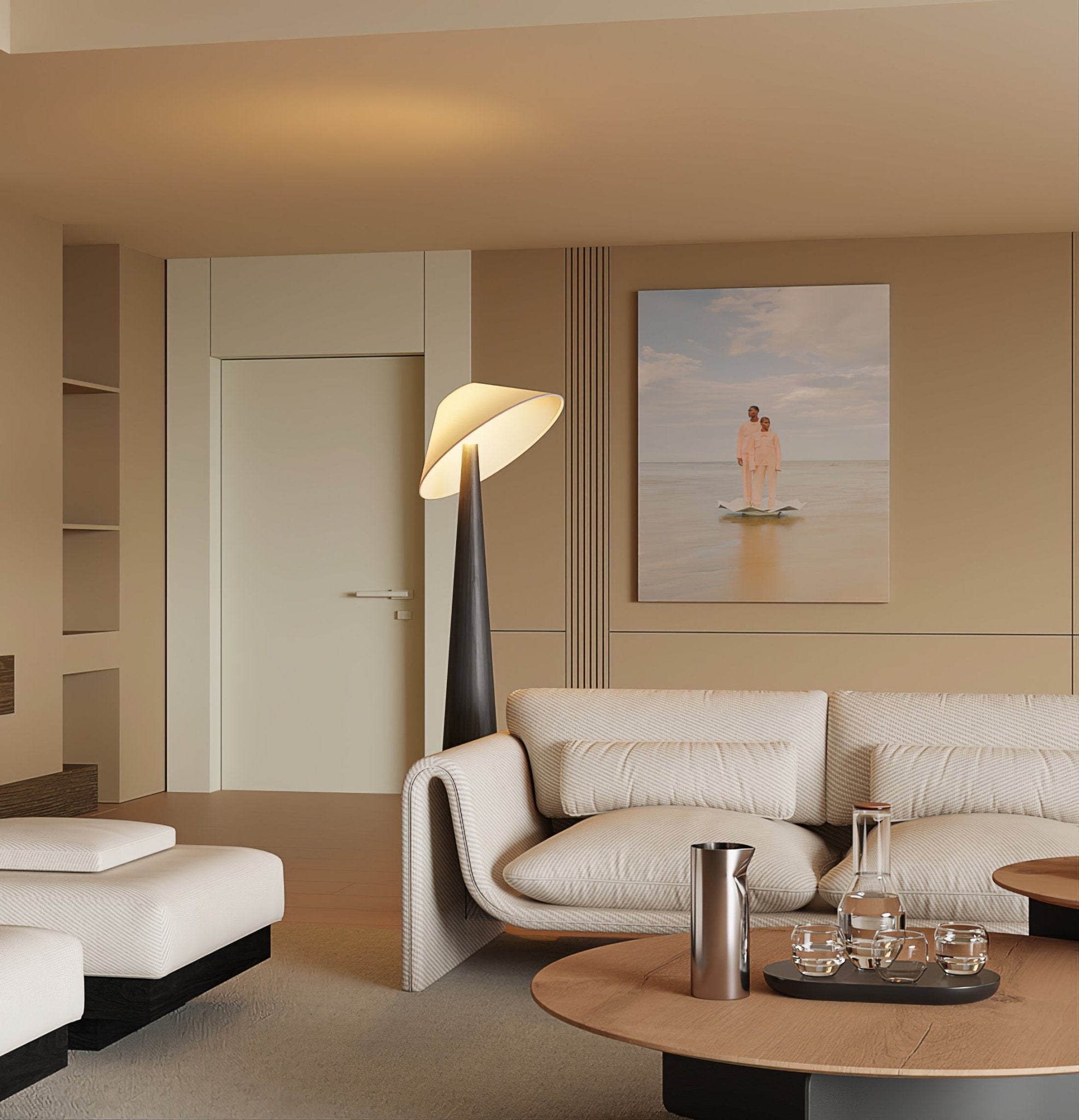 Apex Wooden Tapered Floor Lamp-Neutral Decor