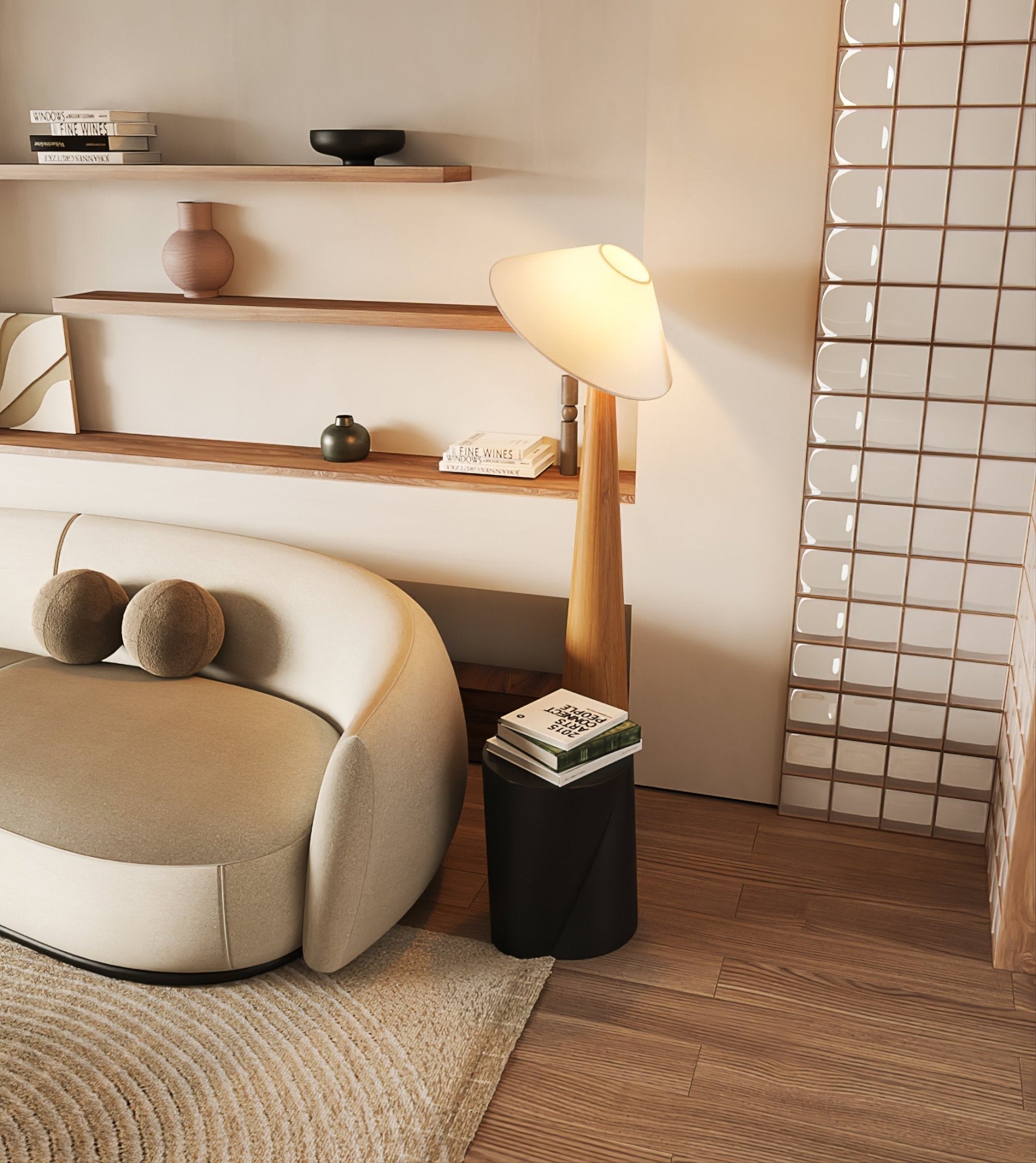 Apex Wooden Tapered Floor Lamp-Neutral Decor