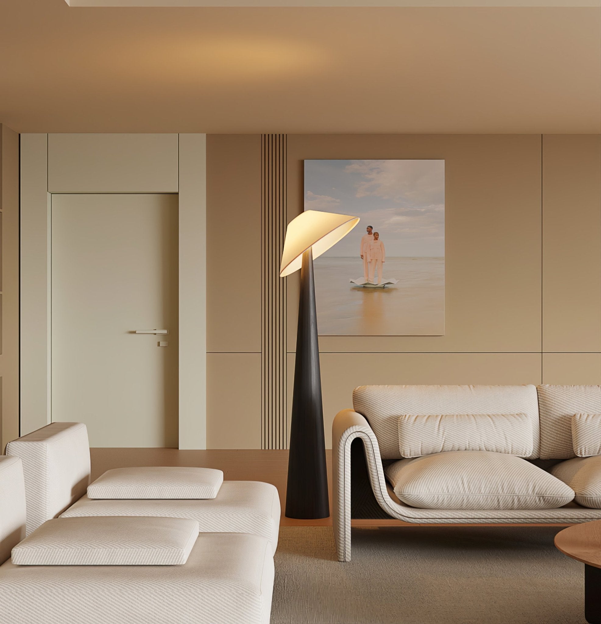Apex Wooden Tapered Floor Lamp-Neutral Decor