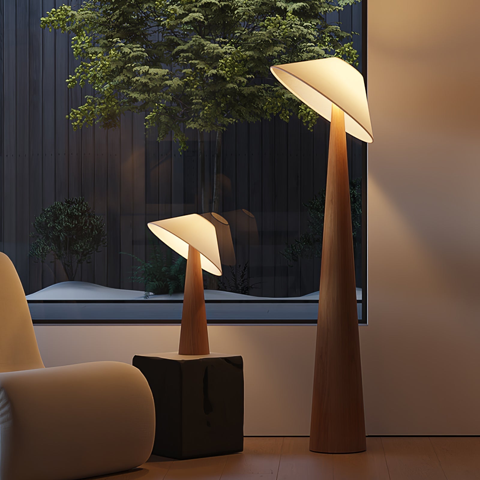 Apex Wooden Tapered Floor Lamp-Neutral Decor