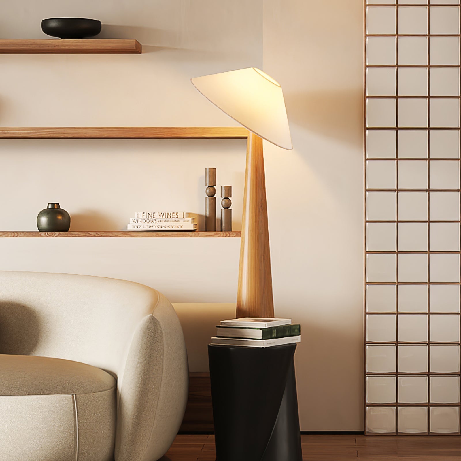 Apex Wooden Tapered Floor Lamp-Neutral Decor