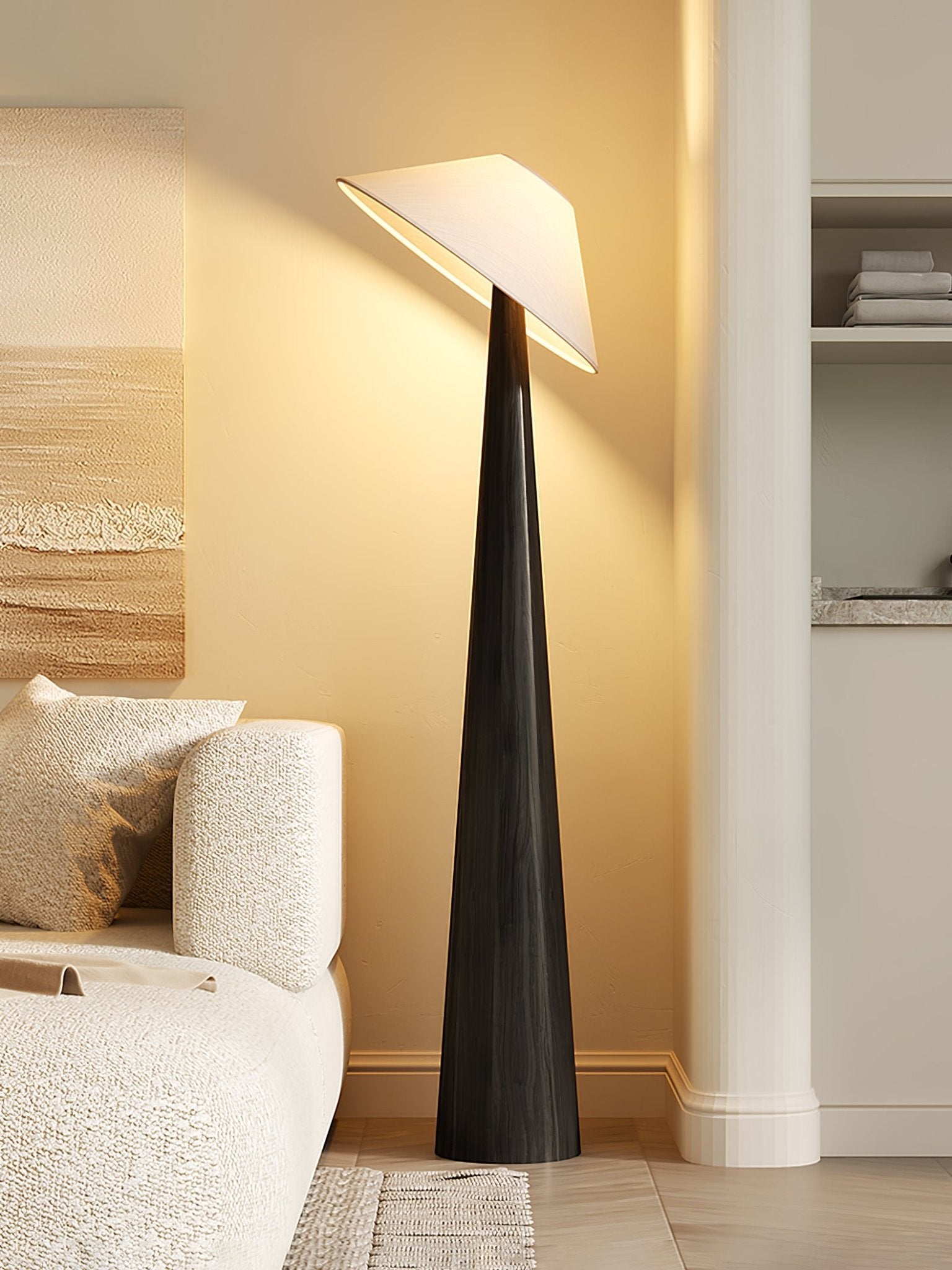Apex Wooden Tapered Floor Lamp-Neutral Decor
