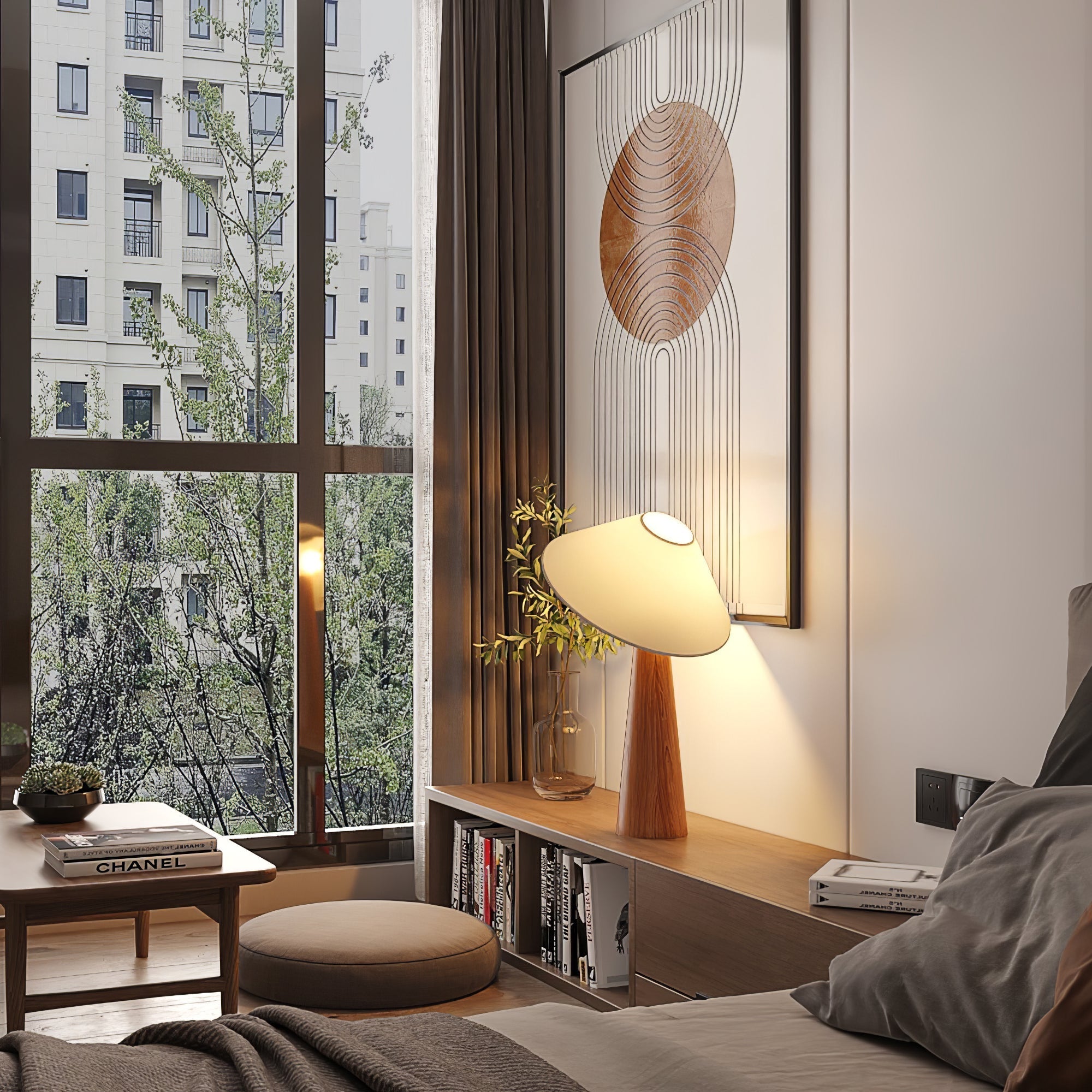 Vosile Sculptural Wood Table Lamp-Neutral Decor
