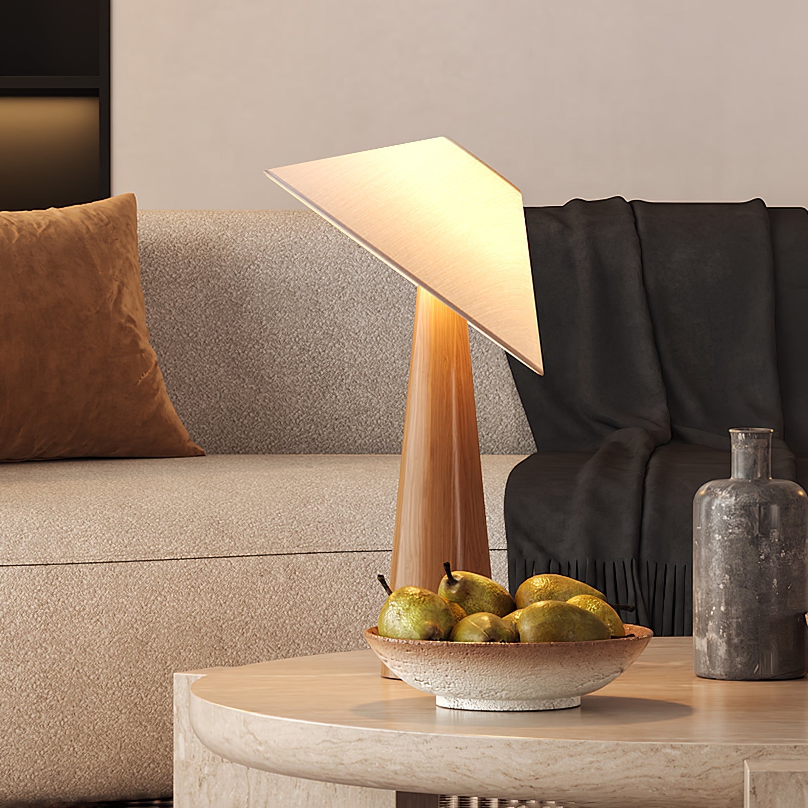 Vosile Sculptural Wood Table Lamp-Neutral Decor